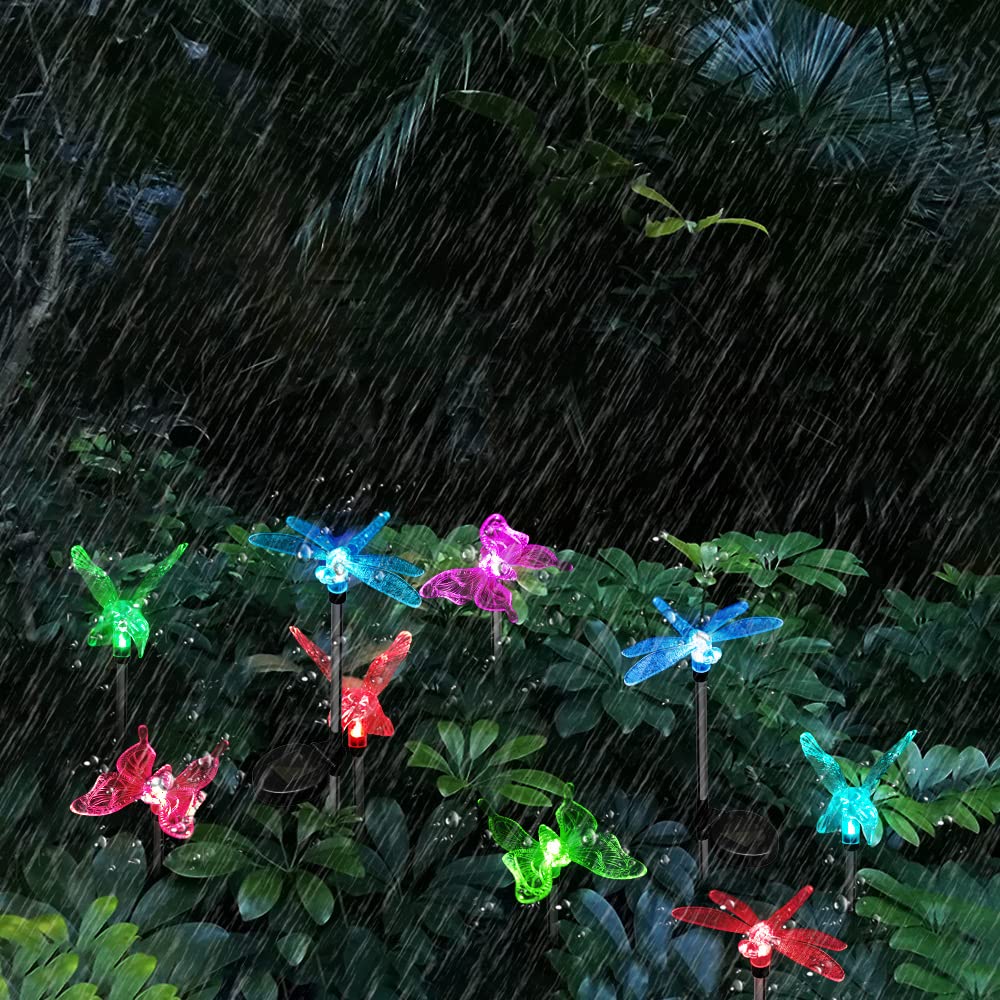 Anordsem Solar Lights Outdoor Decorations: Garden Stake Light Waterproof For Yard Decorative Outside - Dragonfly Hummingbird Butterfly Led Lamp Patio Path Decor 6 Pack