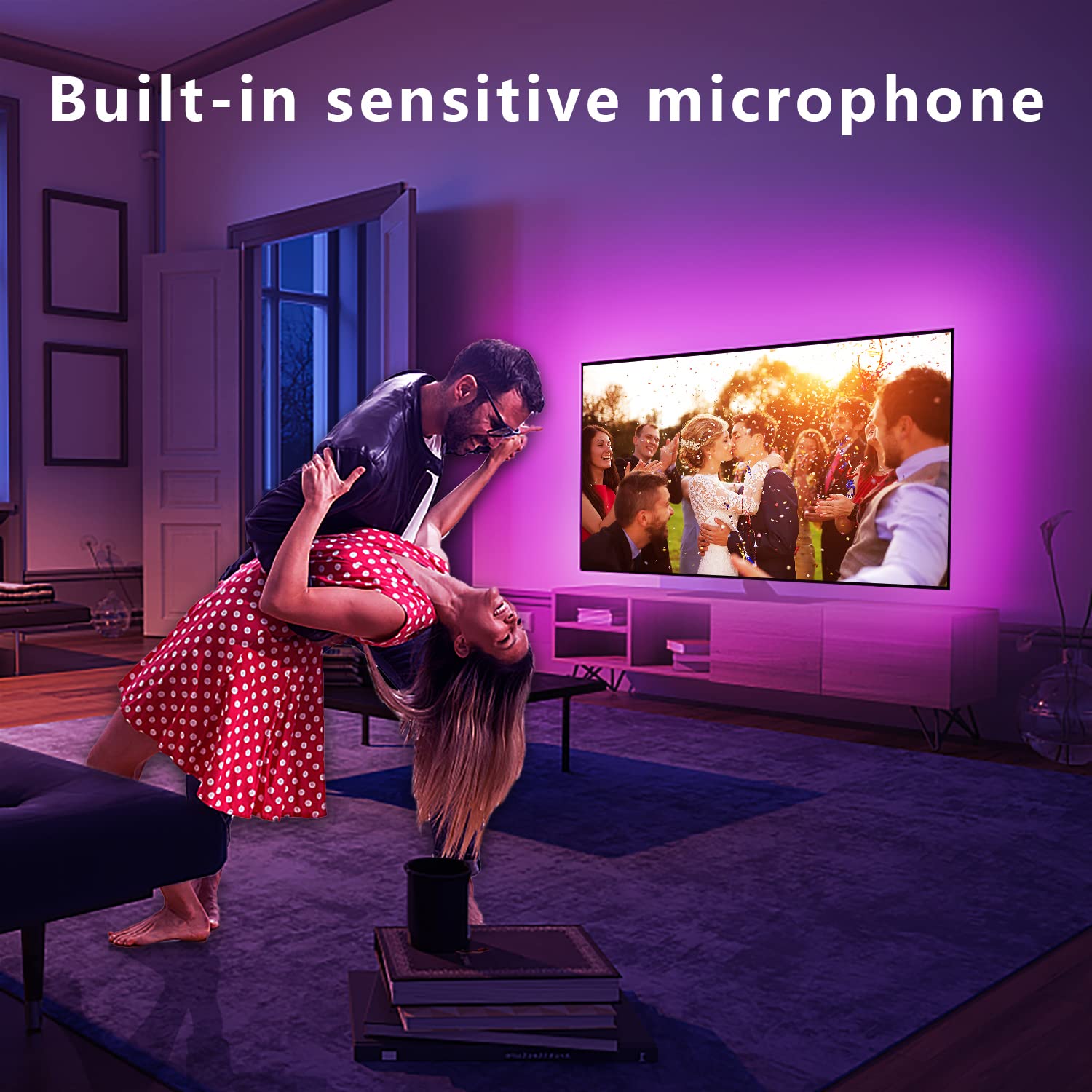 Dalattin LED Strip Lights for TV 55-65 Inch, 12.5FT, Multicolor, Model AB5050L38212US, Remote & Bluetooth Control, Music Sync