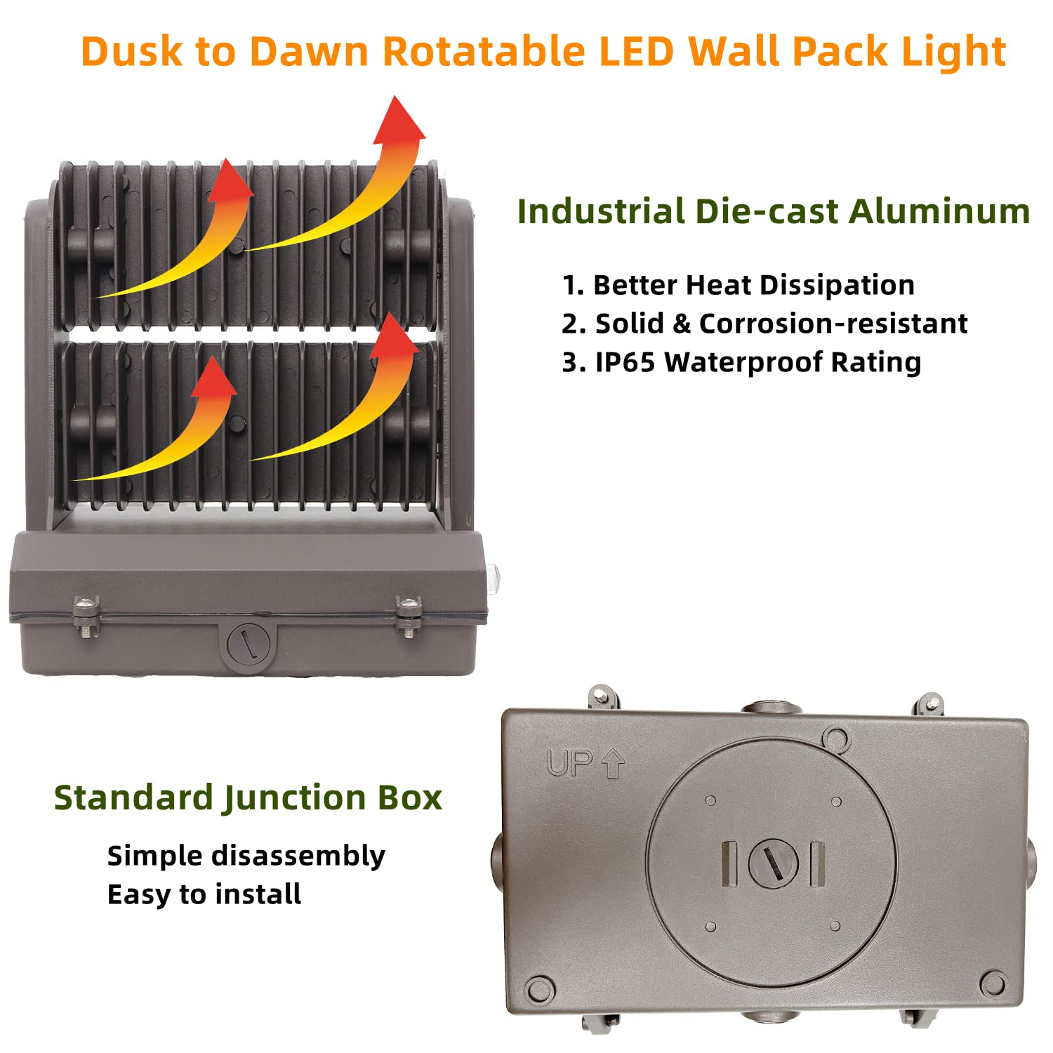 ECCFUTLL 100W Rotatable LED Wall Pack Light - 5000K, 14000LM, Bronze, ETL Certified for Outdoor Use, HPS/HID Equivalent