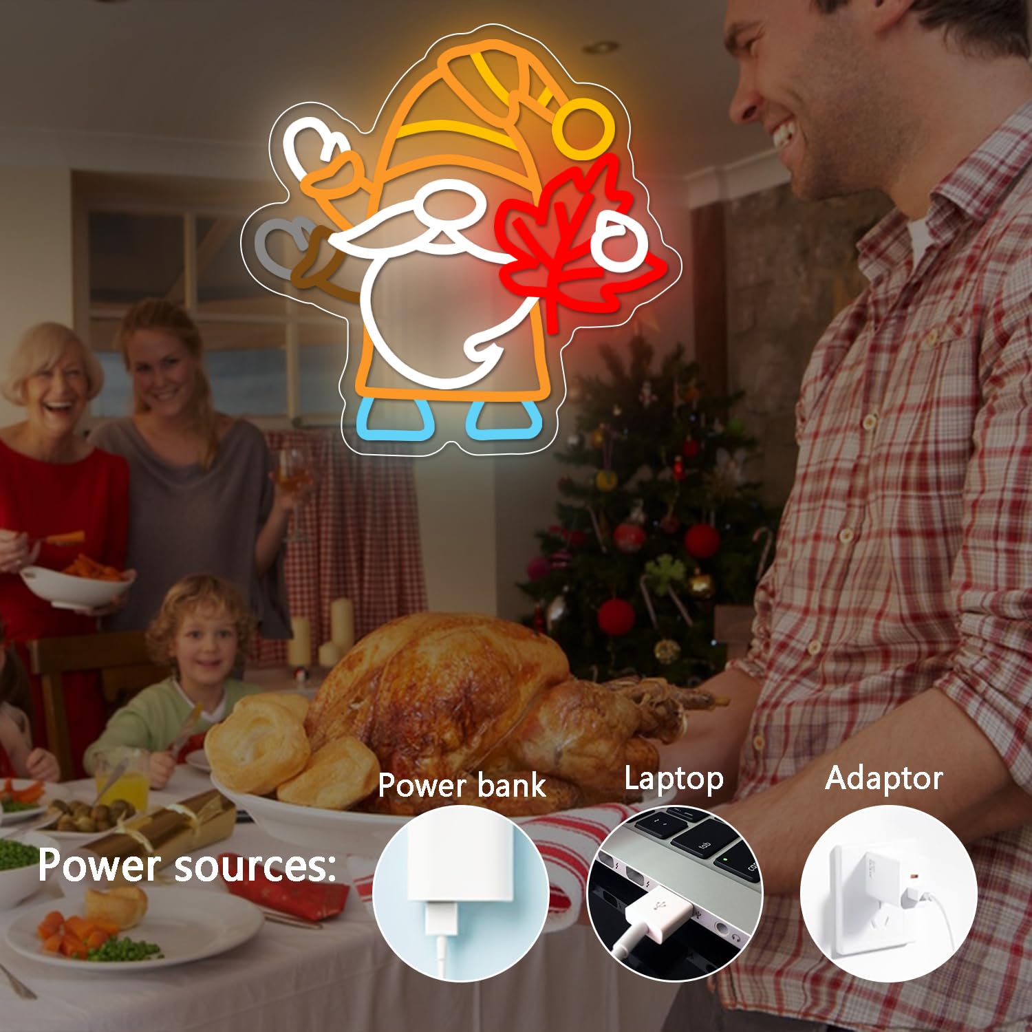 Flashing Gnomes Neon Sign Dimmable For Thanksgiving Neon Sign For Wall Decor Maple Leaf Neon Light For Hello Fall Led Sign Thanksgiving Bedroom Kids Room Bar Club Decoration Gift.