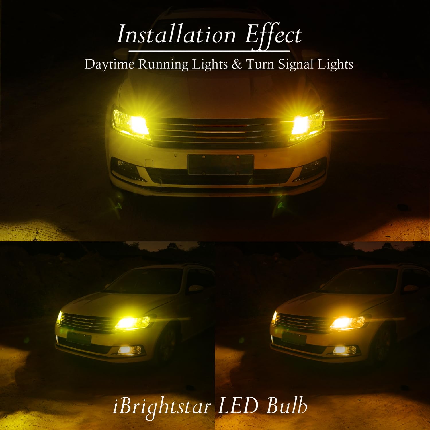 iBrightstar 7443 Switchback LED Bulbs, Gold Yellow/Amber for Daytime Running Lights and Turn Signals