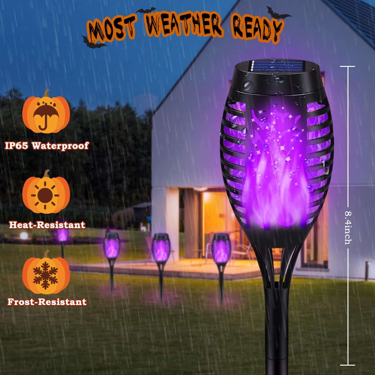 Miusikit 16Pack Solar Powered Halloween Lights, Purple Flickering Flame Solar Torch Lights For Halloween Decor, Halloween Pathway Lights, Halloween Outdoor Light Decor For Garden Patio Lawn Path Scary