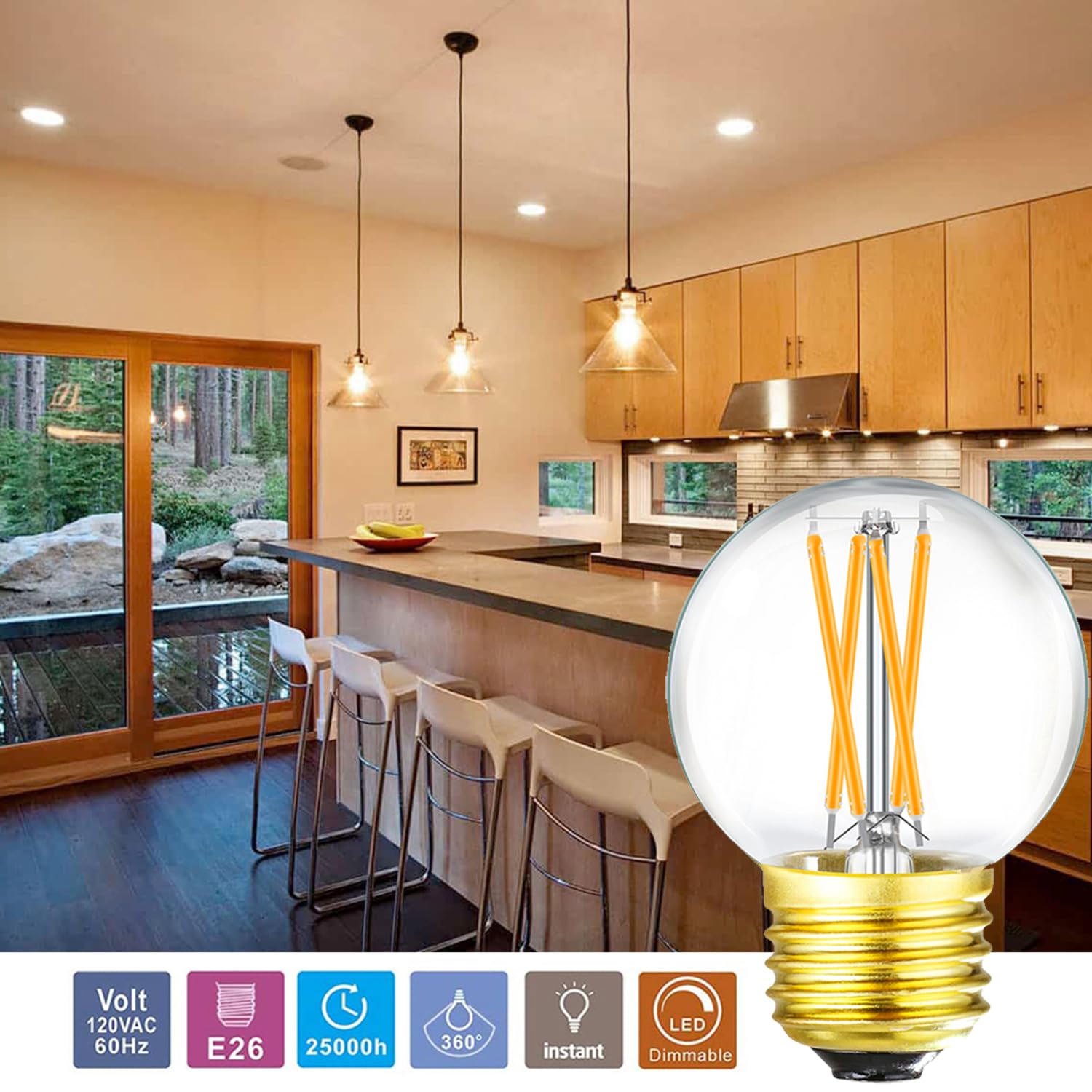 Leools Dimmable G16.5 Led Bulb 40W G16 1/2 Led Edison Bulb 2700K 4W E26 Led Globe Bulb For Ceiling Fan,Chandelier,Vanity Light B