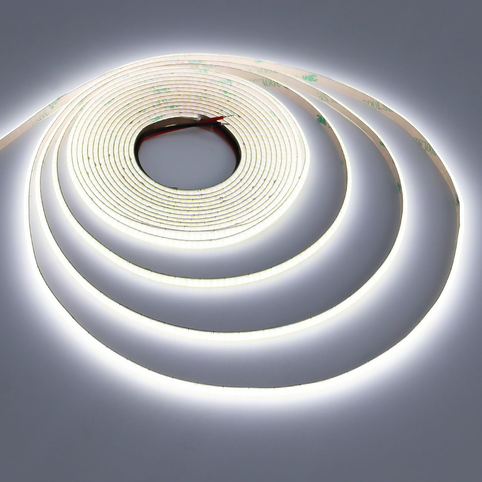 TOPAI 24V Thin 5mm ice Blue COB LED Band 16.4ft Narrow LED Tape Light Dotless 400LEDs/M High Density Cuttable Flexible for Cabinet Home DIY Lighting Projects