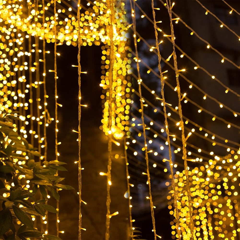 Waterglide 300 Led Curtain Lights, Remote Control Christmas Decorative Hanging String Lights, 8 Lighting Modes, Plug In For Indoor Outdoor Holiday Party Garden Backdrop Wedding Home Decor, Warm White
