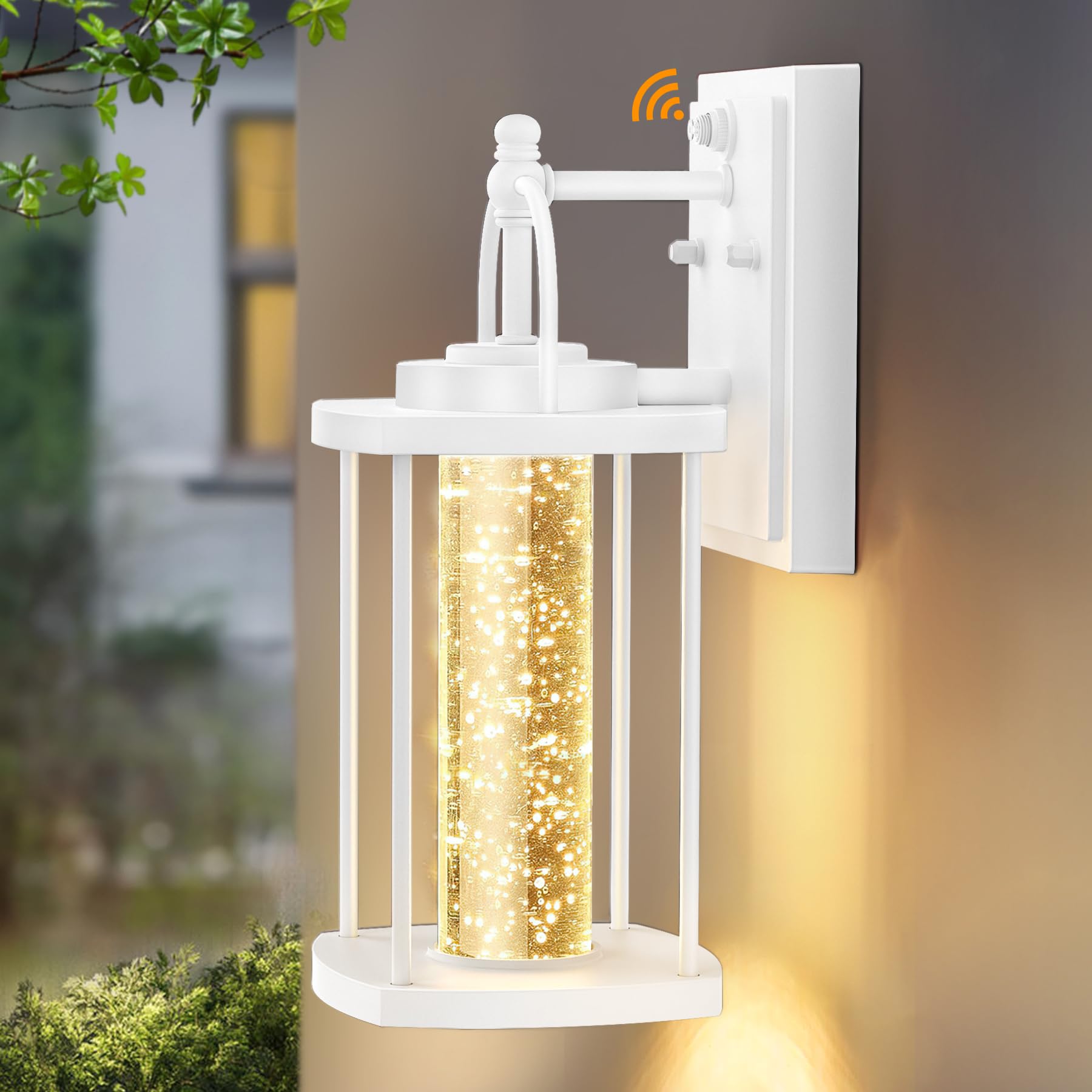 APOTO 1 Pack Dusk to Dawn Exterior Lighting Fixtures, 10W LED Modern Outdoor Wall Lights Sconce with Crystal Bubble Glass, White
