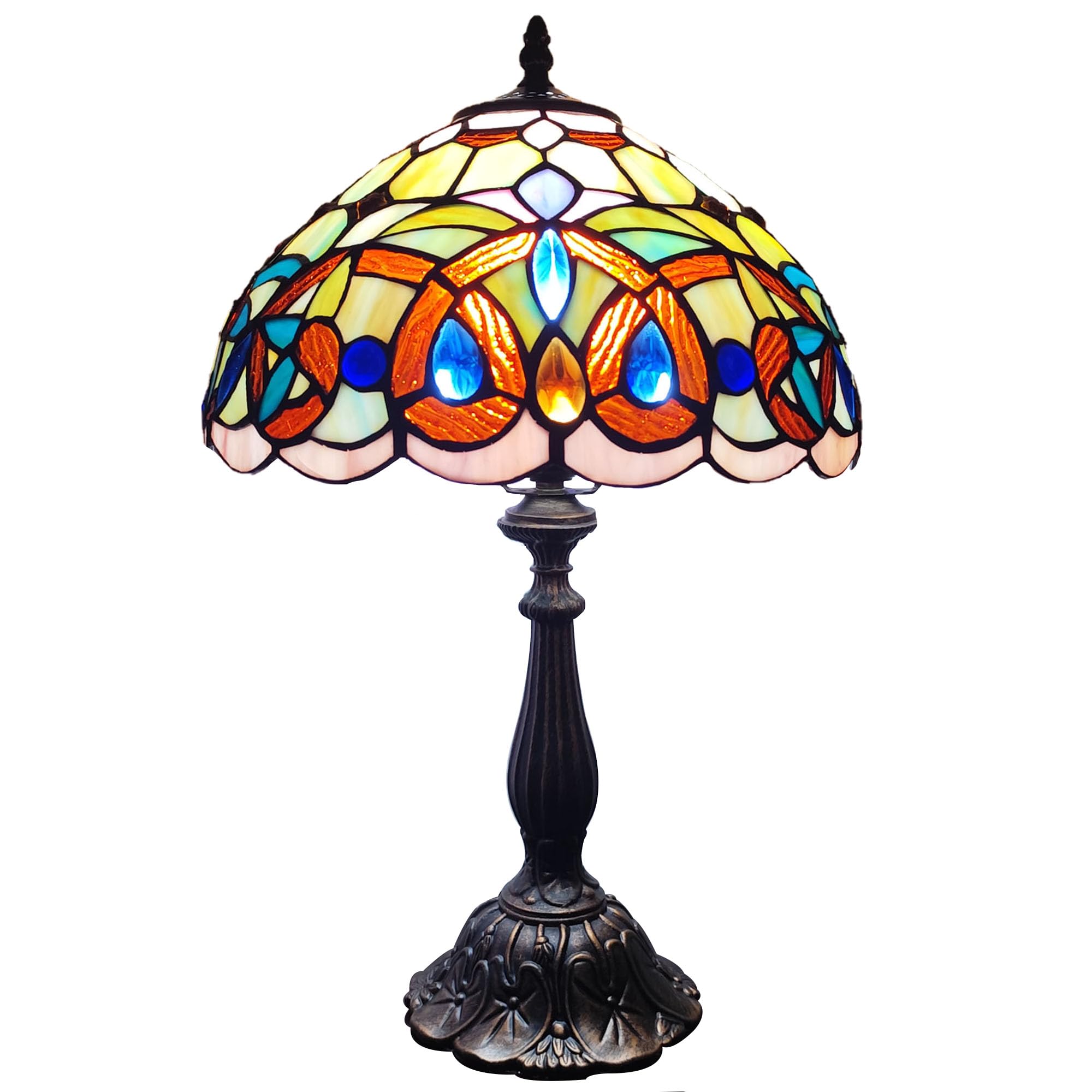 XPHMXP Tiffany Table Lamp Victorian Style Stained Glass Desk Light 12 Inch Tiffany Style Bedside Lamp with LED Bulb for Bedroom 