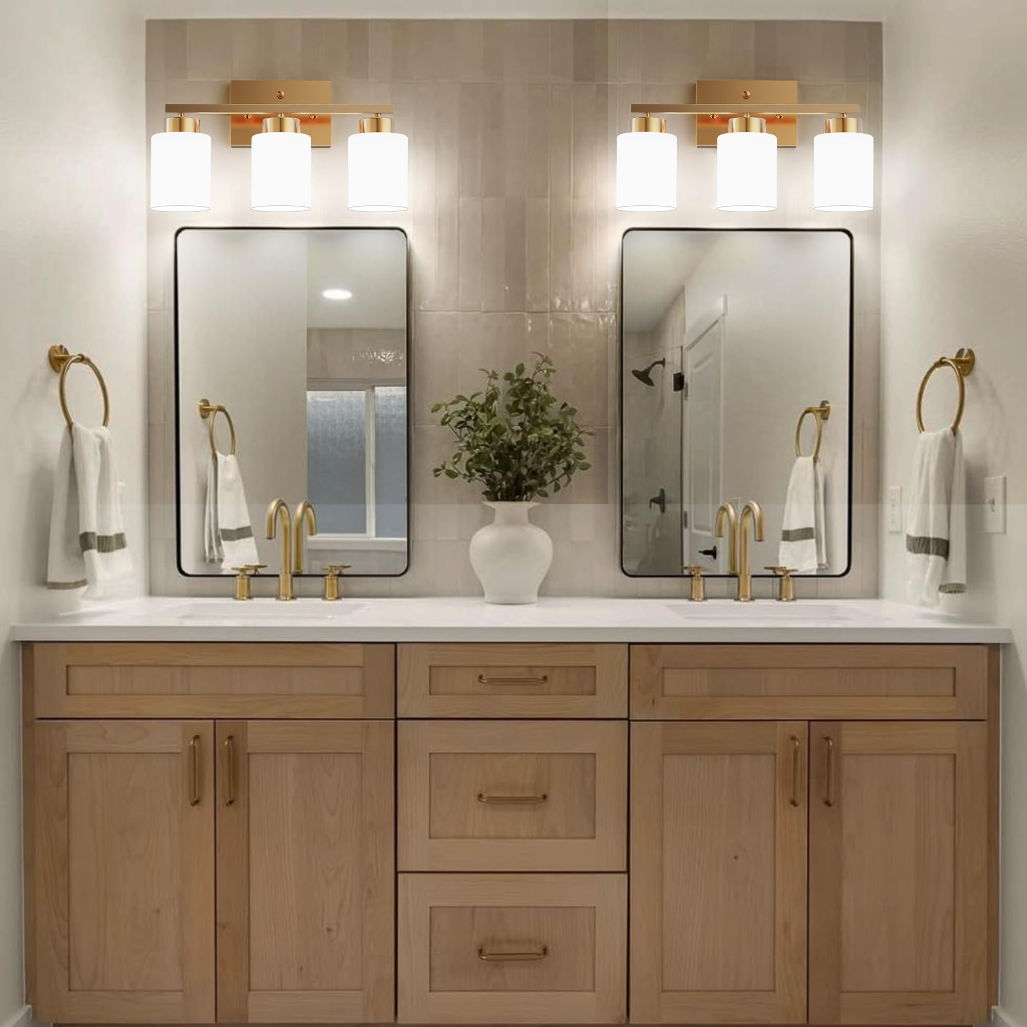 Partphoner 3-Light Brushed Gold Bathroom Light Fixtures  Modern Vanity Light Over Mirror Lighting  Wall Sconce With Frosted Milky White Glass Shades For Bedroom Living Room Kitchen Hallway