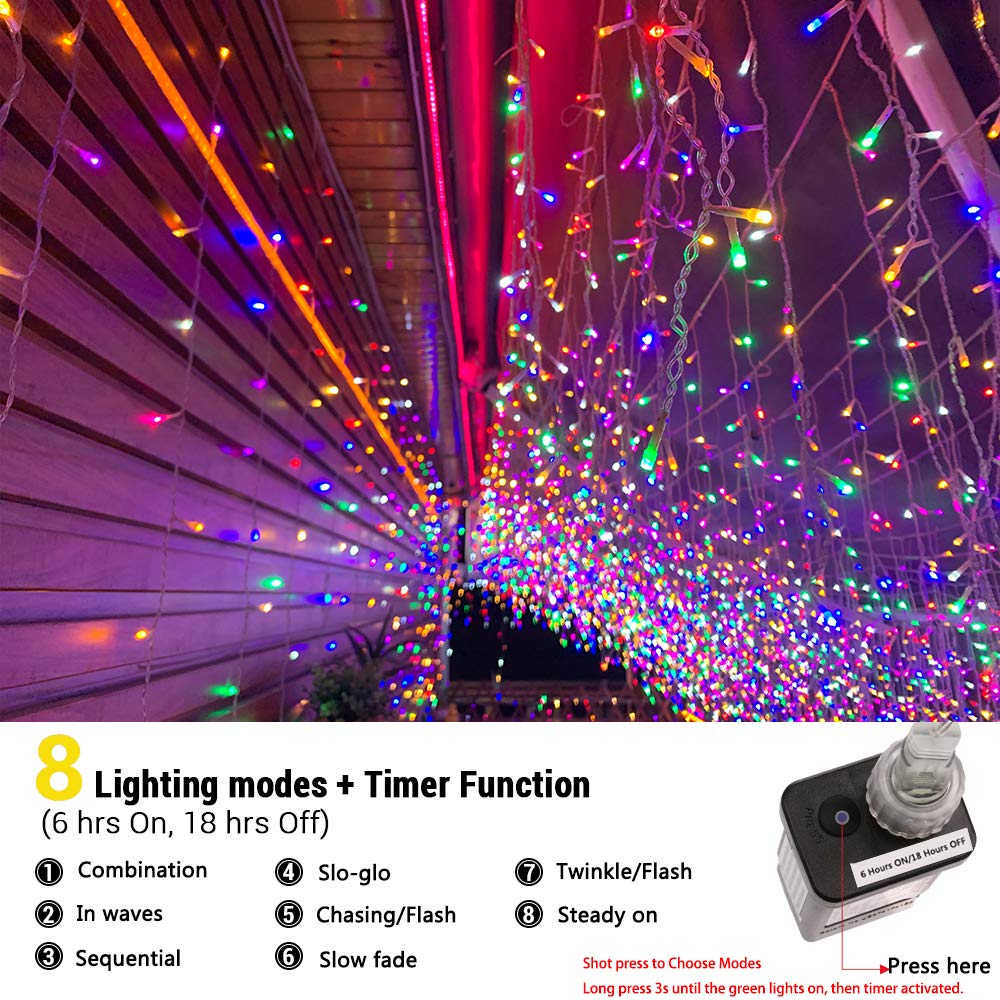 Toodour Christmas Icicle Lights, 360 LED, 29.5ft, 8 Modes, Multicolor, Model JT-EL/FC300V0200