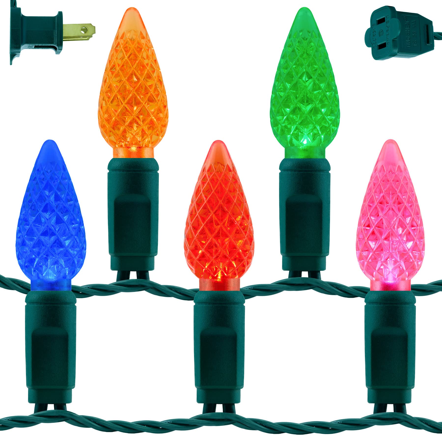 YULETIME Multicolor C6 Strawberry LED Christmas Lights, 33 ft 100 Count 4'' Spacing One-Piece High Waterproof UL Certified Strin