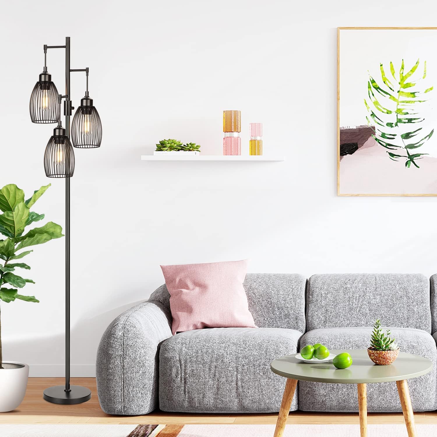 68 Dimmable Floor Lamp, 3 X 800Lm Led Edison Bulbs Included, Industrial Floor Lamps For Living Room, Rustic Tall Lamps Standing