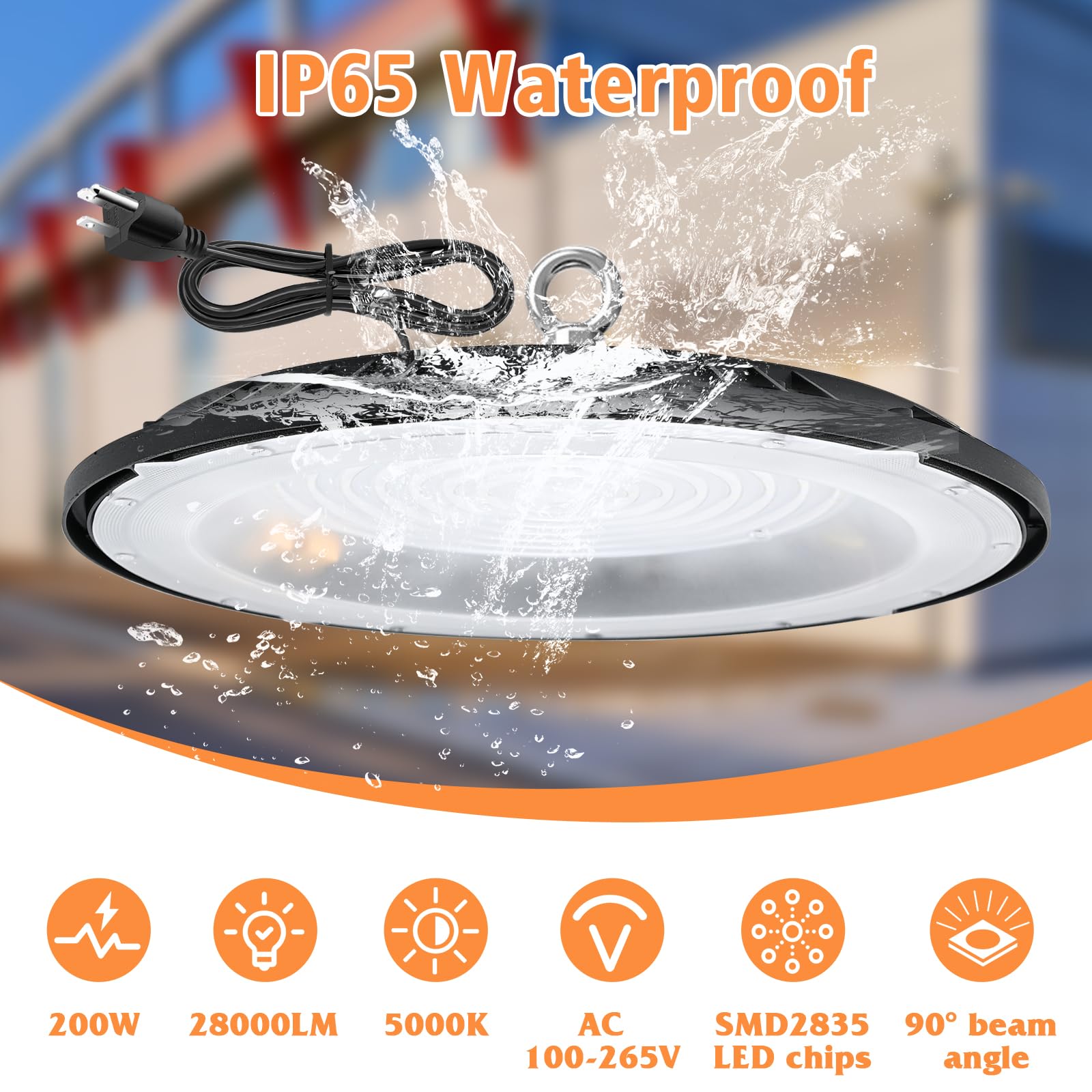 Flyship LED High Bay Light 200W, 28000LM, IP65 Waterproof, 6 Pack, Black, Model YLT-GK21-200W