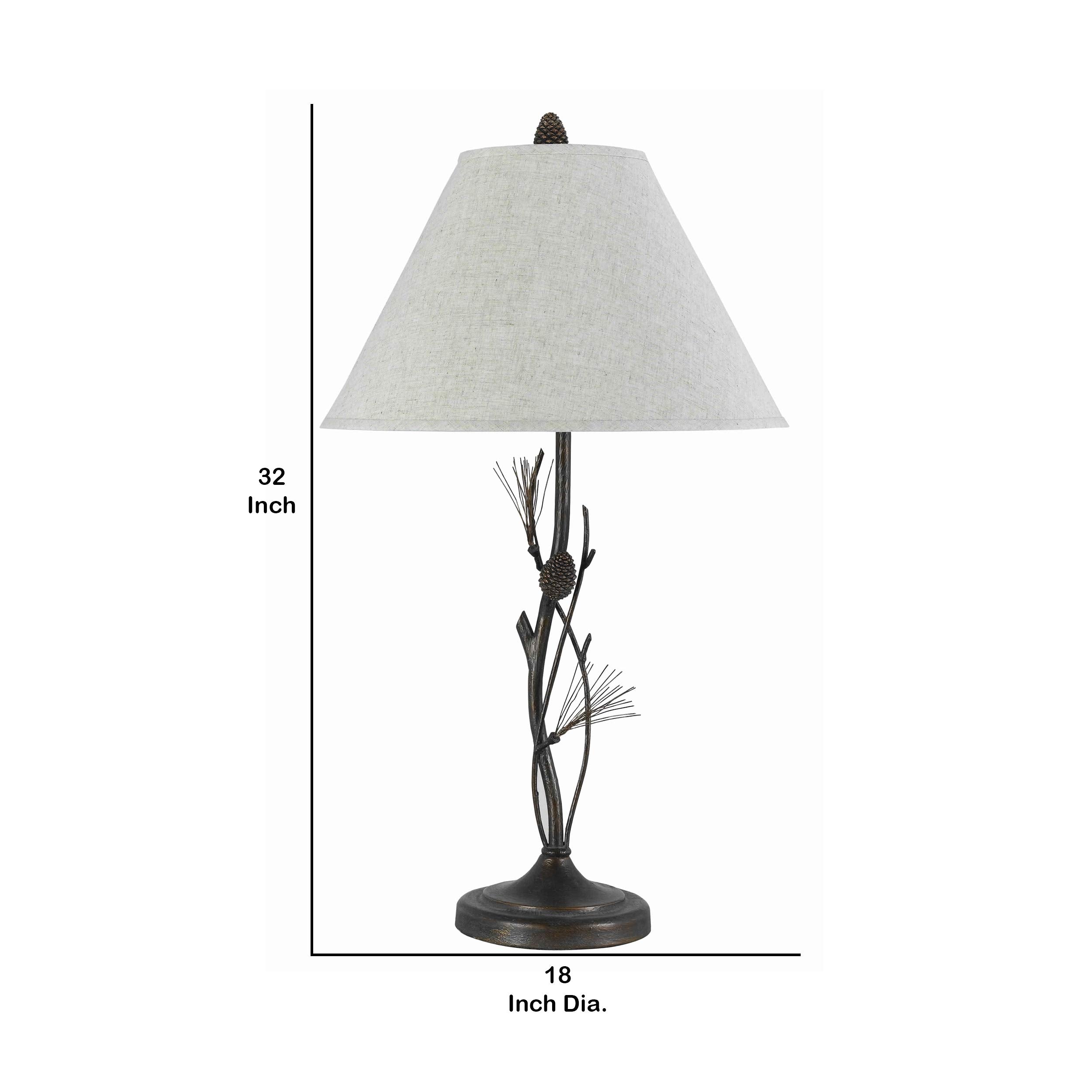 Benzara Table Lamp, Metal Body with Conical Shade, Bronze and White, Model BM223610