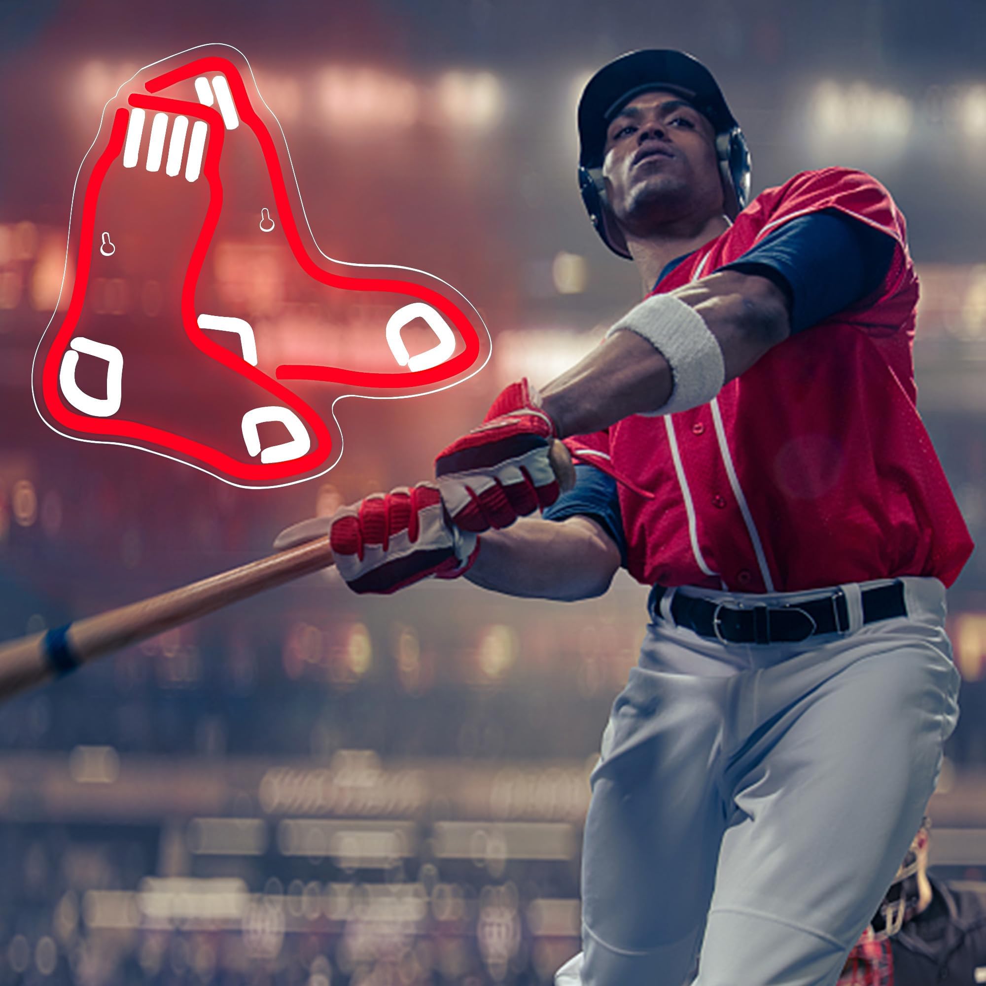 FTMGGDG Baseball Neon Sign LED Light for Wall Decor, 12x11.7in, Red Sox-Red & White, Model FMXD700, Ideal for Boys Room, Club, Bar