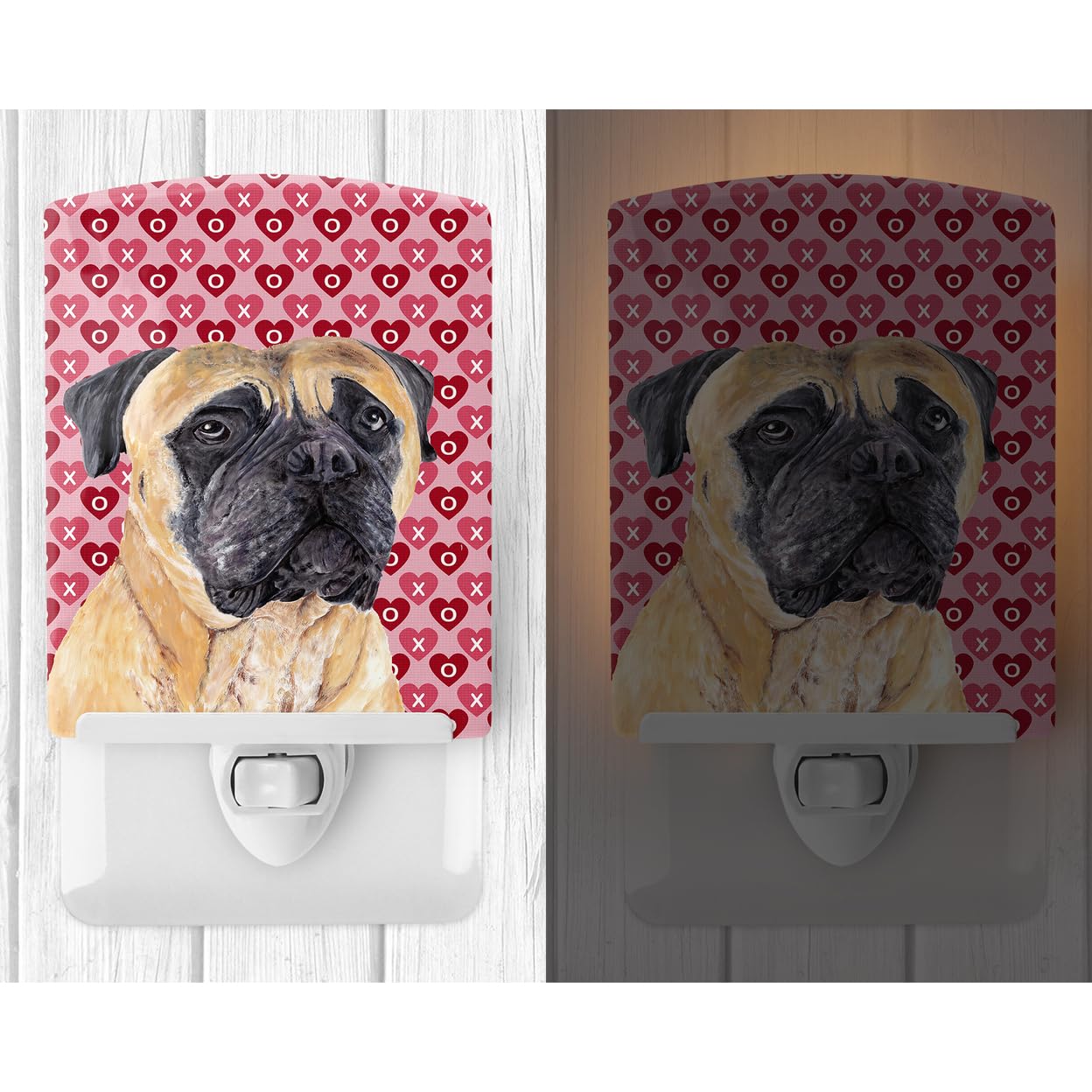 Carolines Treasures Ceramic Night Light, Mastiff Hearts Design, UL-Certified, 6x4x3in, Multicolor, Model SC9255CNL