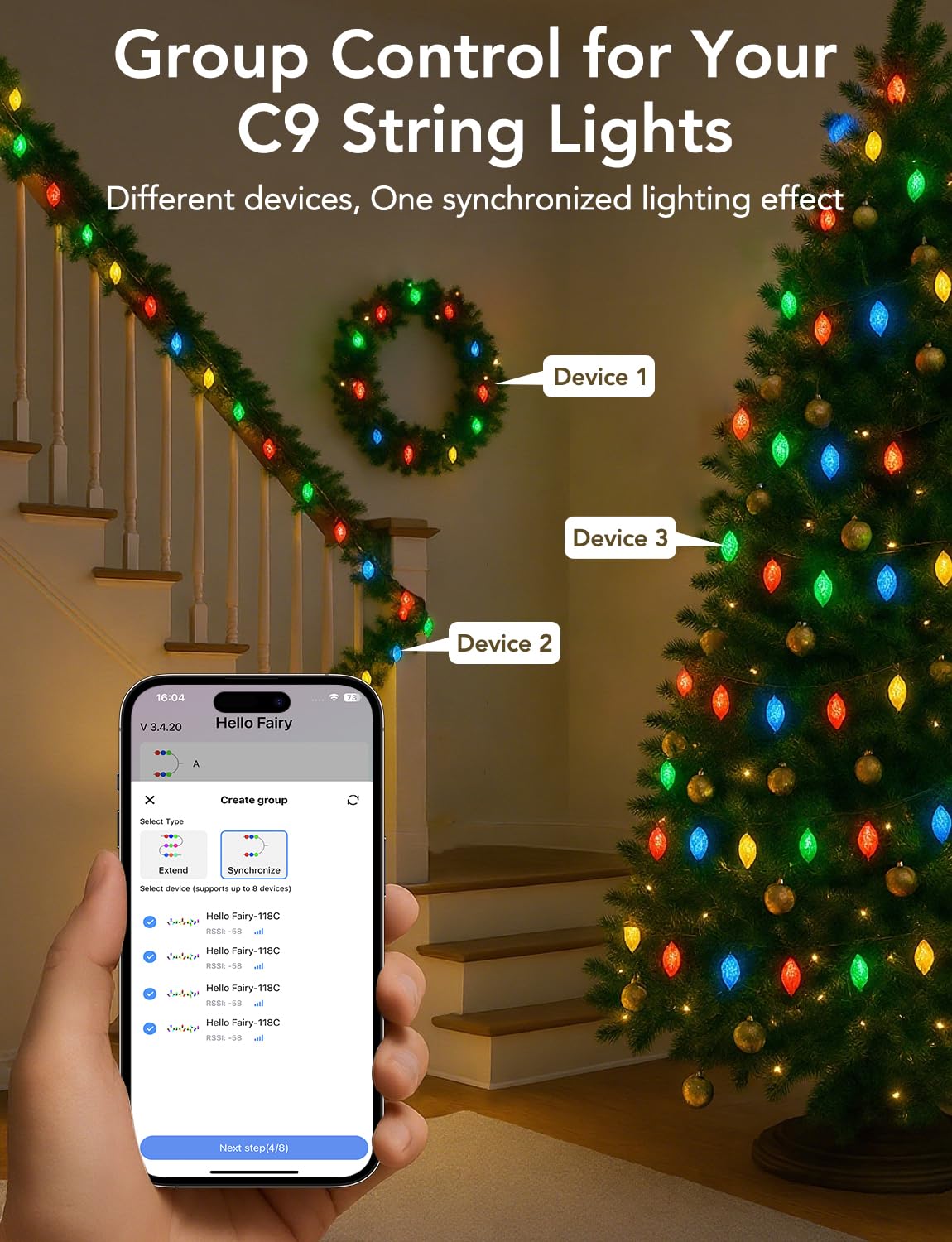 Led C9 Christmas Lights Outdoor 100Ft 150 Leds App Remote Controlled Rgb Smart String Lights With Diy Music Sync & Timer 108 Modes Waterproof & Extendable For Roofline House Xmas Tree Halloween Decor