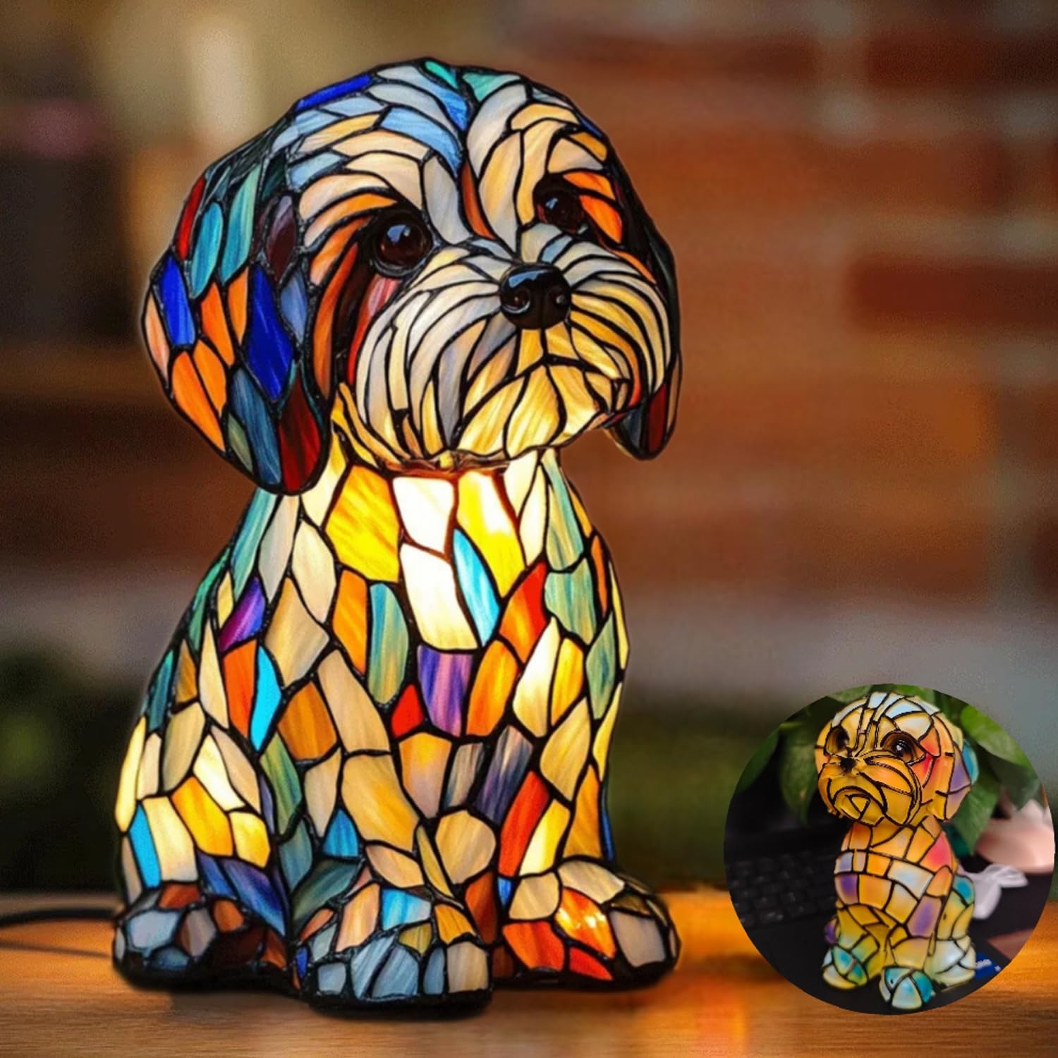 Yckeogln Retro Maltese Dog Table Lamp, 3D Cute Pet Dog Theme LED Colored Resin Night Light, Good Gift for Pet Lovers, Vintage Do