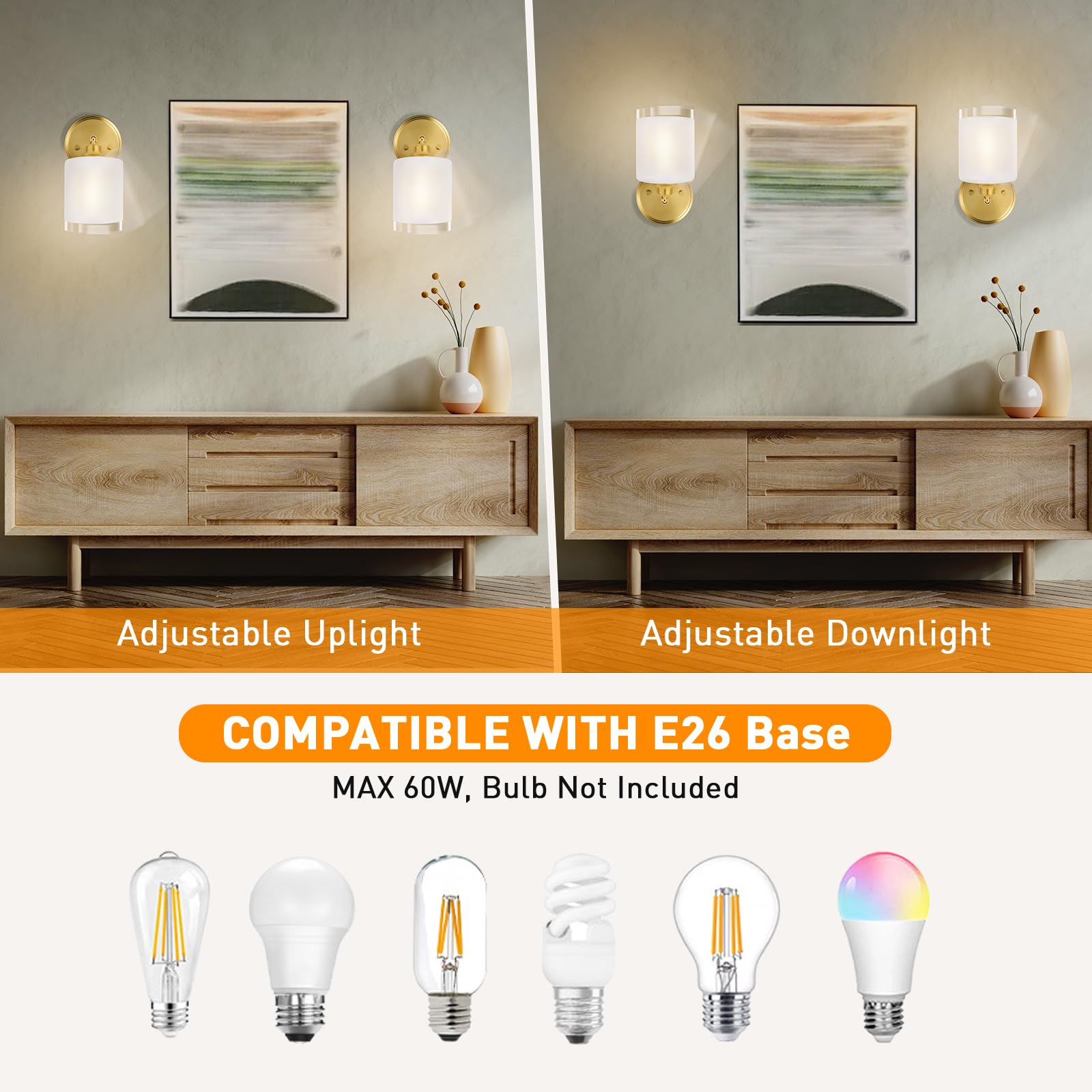 Xifeiniu Bathroom Wall Sconce Set Of Two With Frosted Glass Shades, Modern Indoor Vanity Wall Light For Mirror Bedroom Living Ro