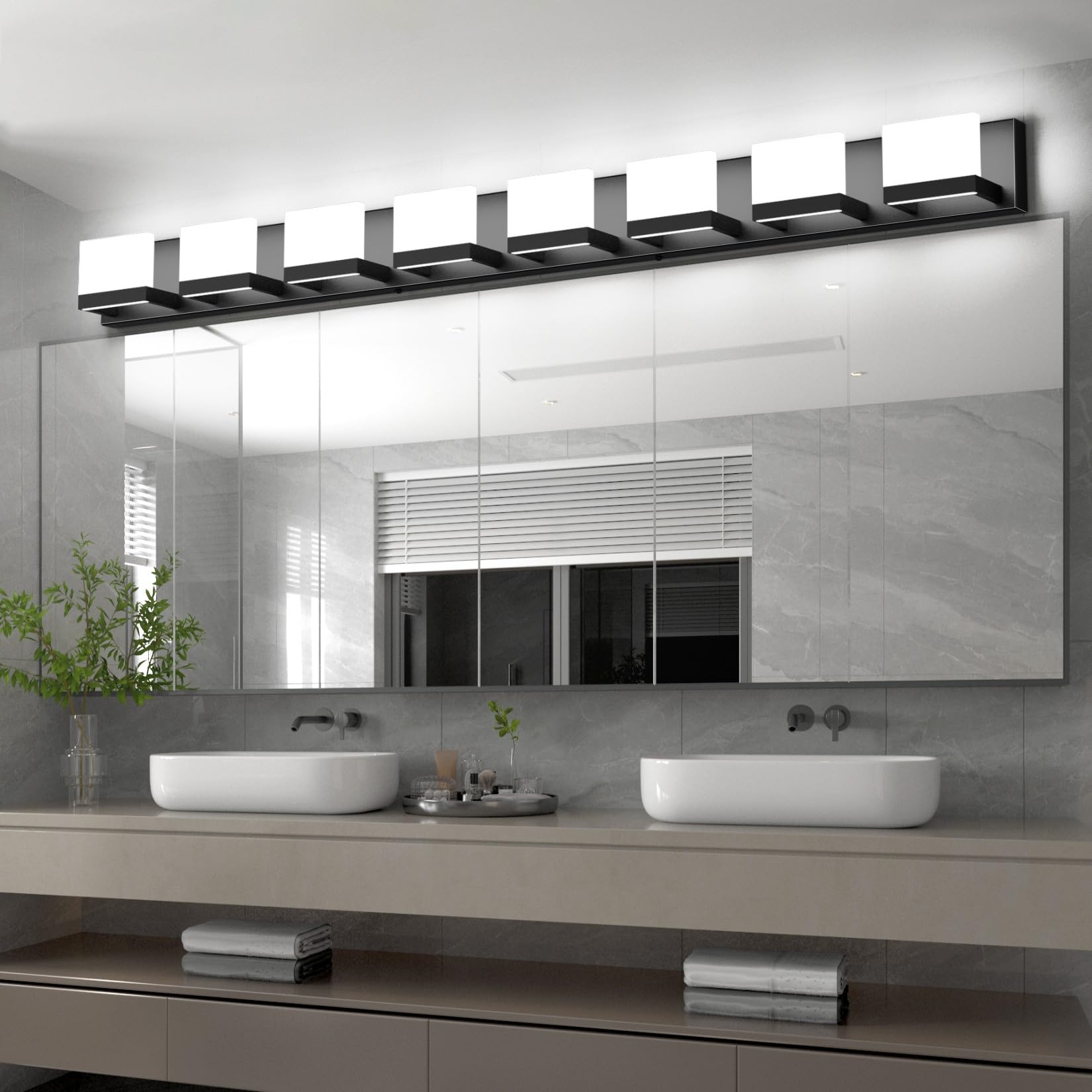 Tipace 8 Lights Modern LED Vanity Light, Matte Black, GW-1103, Up and Down Bathroom Light Fixtures, 6000K White Light