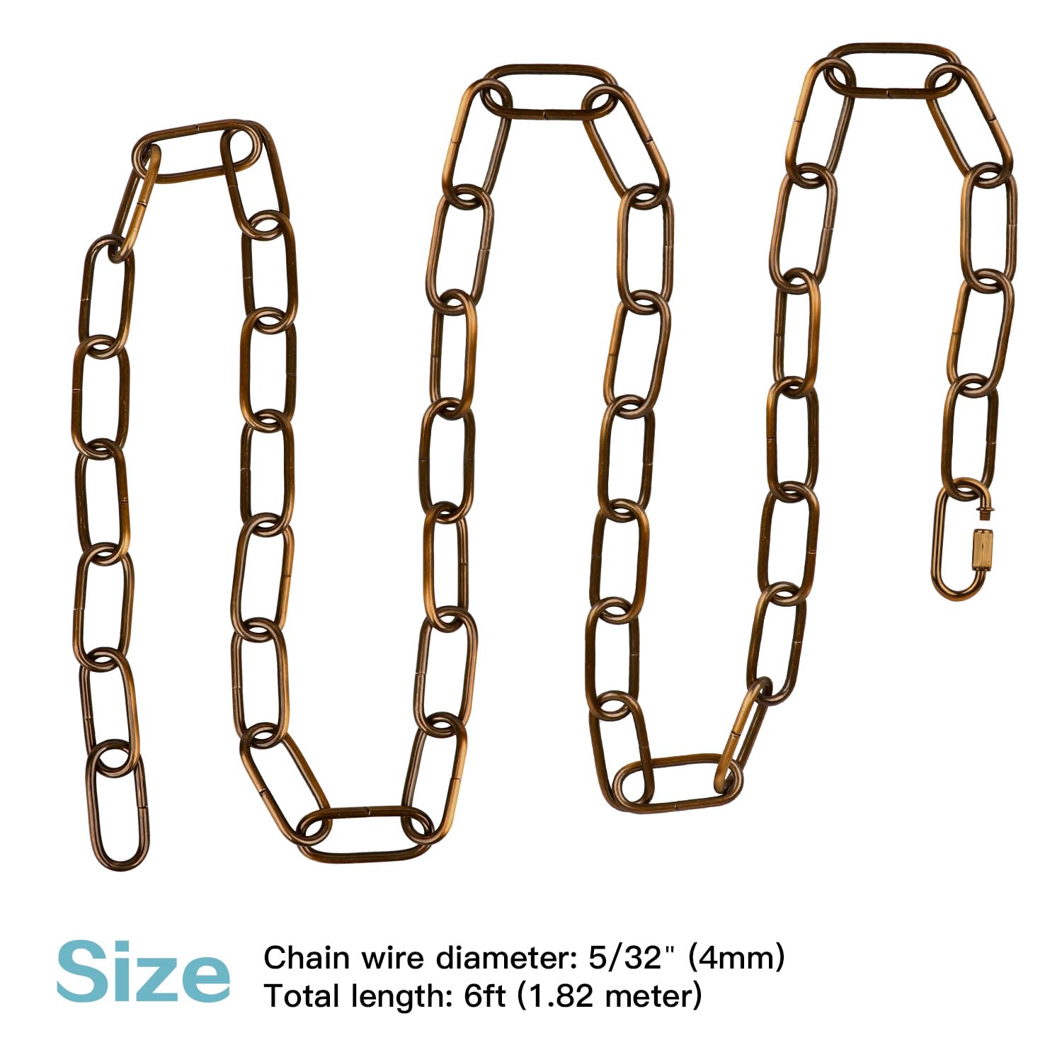 Helunsi 6Ft Gold Bronze Chandelier Chain Extension, Heavy Duty Metal Pendant Fixture