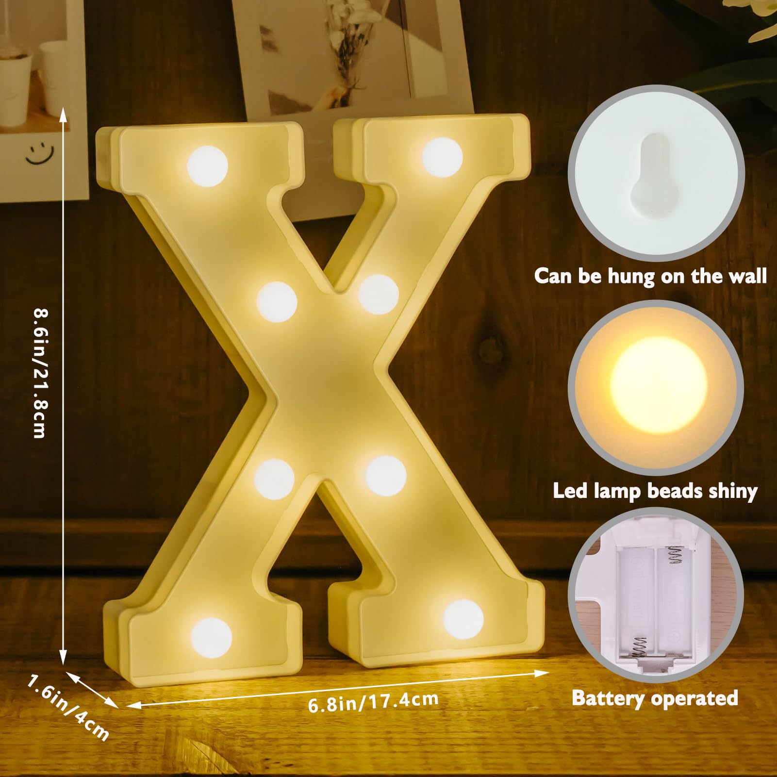IFDGCTK Light Up Letters - Battery Powered LED Marquee, Decorative Alphabet X, Warm Light, Plastic Home Decor for Parties and Night Light