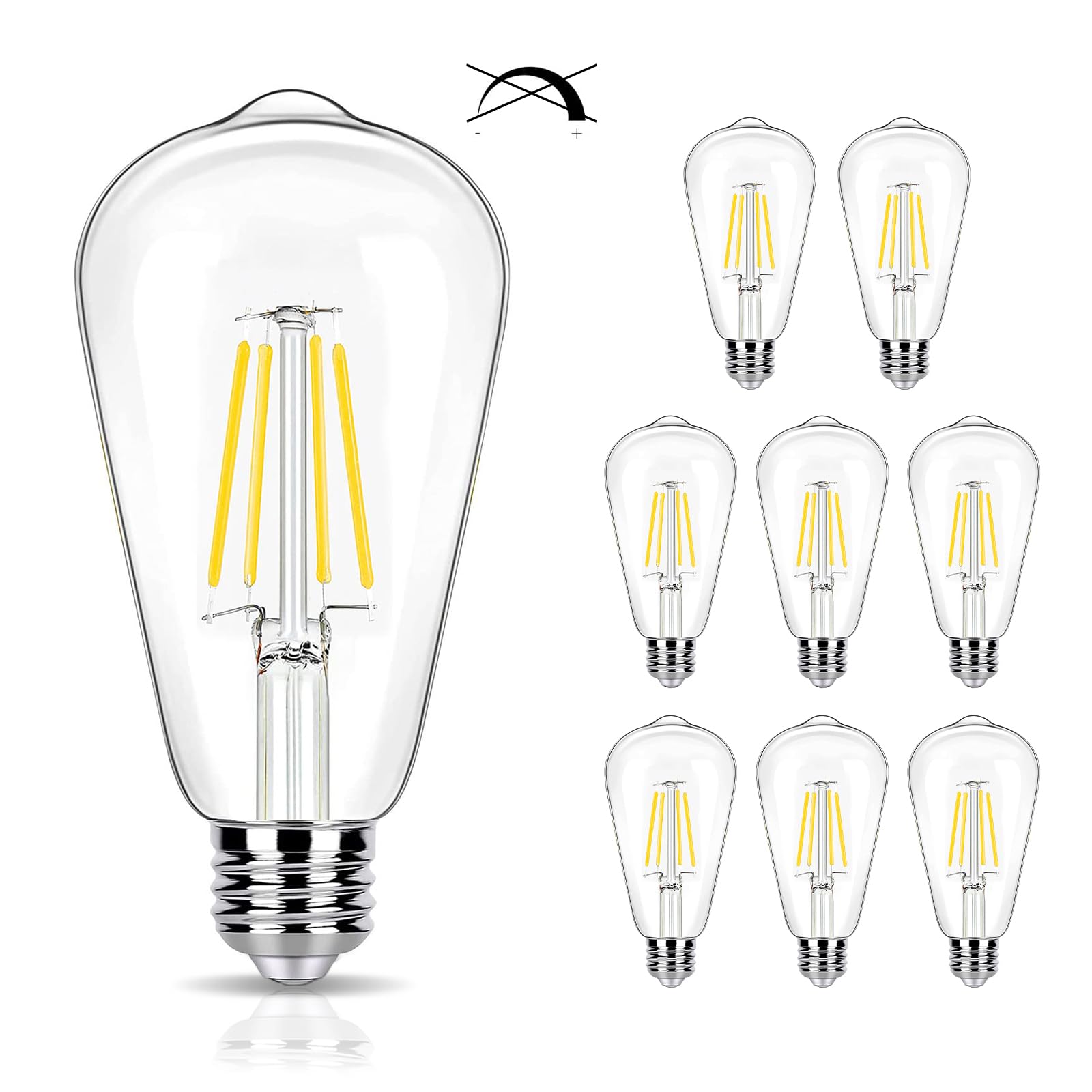winsaLED 8 Pack 40W Equivalent LED Edison Bulbs 4000K Cool White  ST58 4W Decorative LED E26 Light Bulbs for Hanging Lamp  90 CRI  450LM  Non-Dimmable