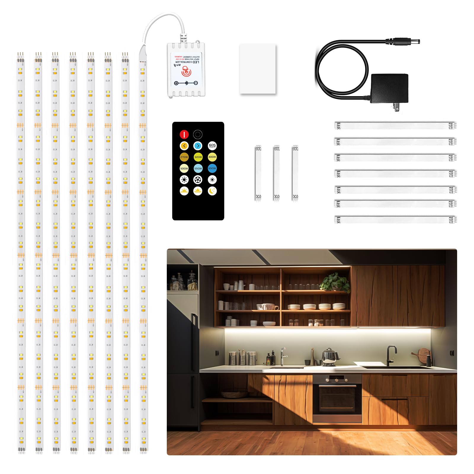 DAYBETTER 8 PCS Under Cabinet Lighting Kit, Bright Under Cabinet Lights, Flexible Led Strip Lights with Remote, for Kitchen Cabi