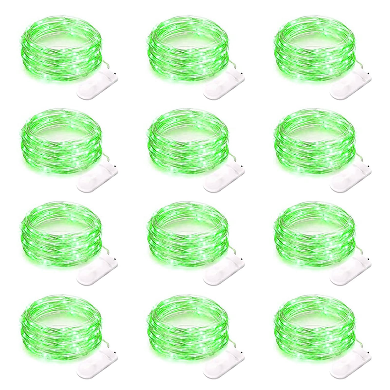 Camantu 12 Pack Green Fairy Lights Battery Operated, 7Ft 20Led Valentines Day Lights Battery Operated Waterproof Silver Wire For Diy Mason Jar Bedroom Party Birthday Wedding Christmas Decorations