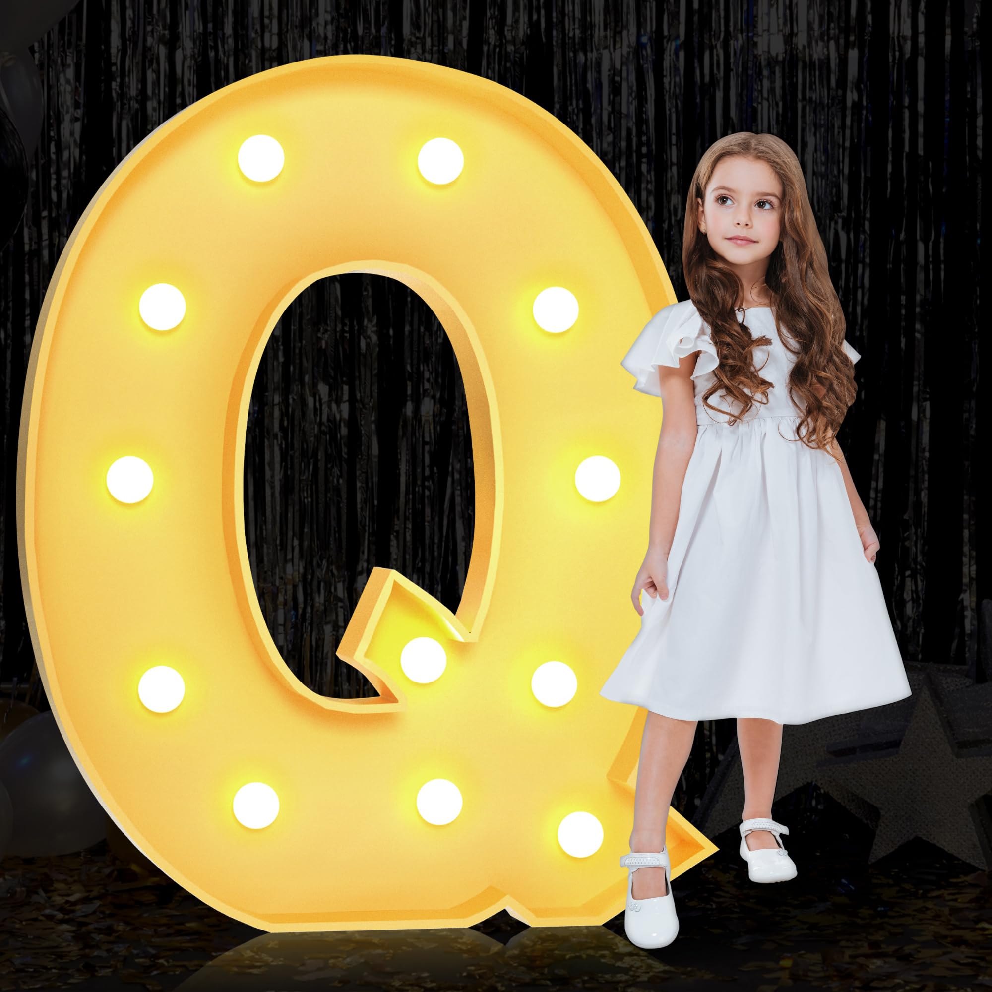 YOSWPP 4FT Light Up Letter Q, Giant Mosaic Balloon Frame, Wedding Backdrop Decoration, Foam Board, Model LED-34FT, Paper Material