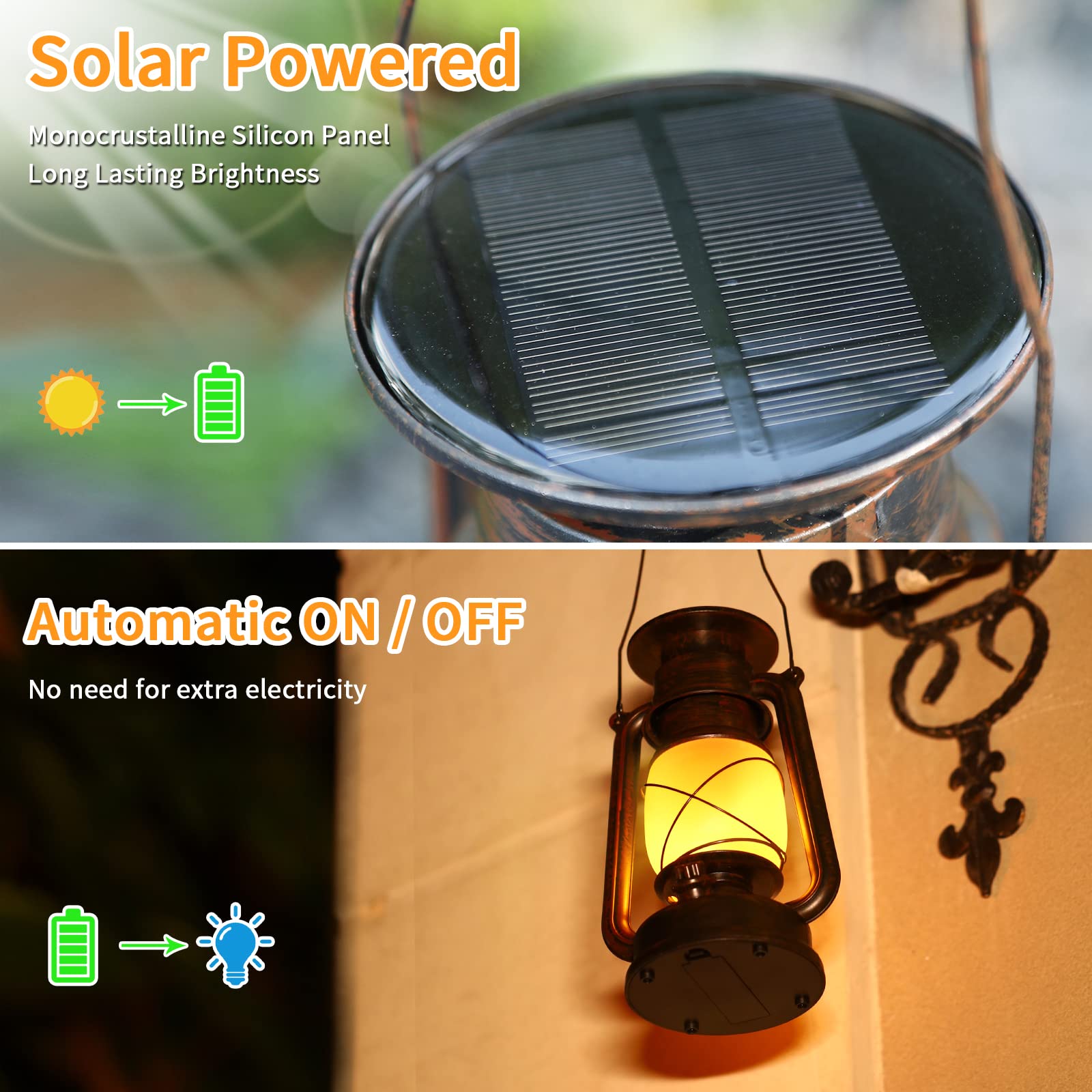 Solar Lantern Outdoor Hanging Solar Lights Dancing Flame Led Waterproof Camping Lamps  Auto On/Off  Landscape Decor For Table Patio Garden Yard Pathway Porch (Pack Of 2)