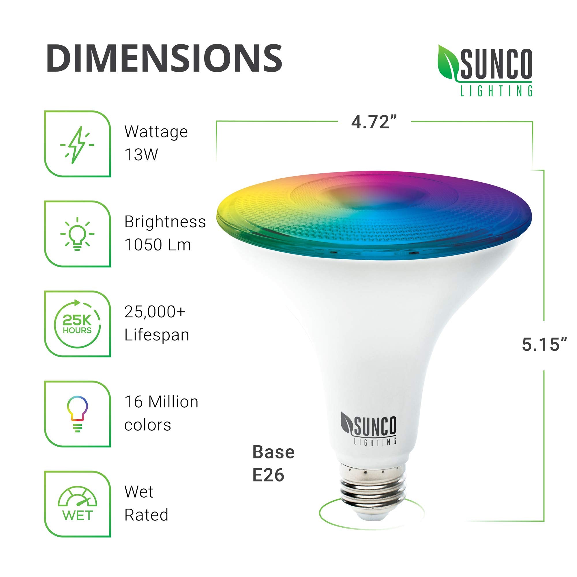 Sunco Par38 Alexa Compatible Smart Led Bulbs, Wifi Color Changing Outdoor Flood Light, 13W, Rgb Tunable White Cct, Dimmable, Wit