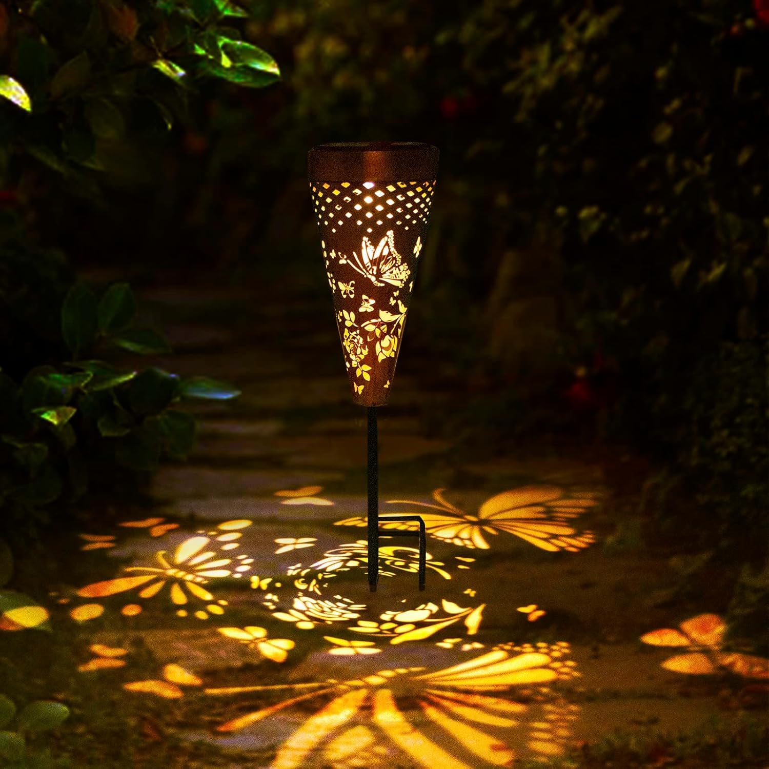 Dibieecn 6 Pack Butterfly Solar Pathway Lights Outdoor,Metal Garden Decorations Outdoor Lights With Patterns And Warm Light,Wate