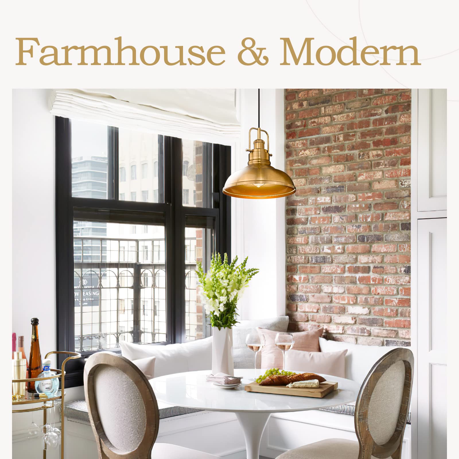 zeyu Farmhouse Pendant Light, 1-Light Industrial Metal Dome Shade, Gold Finish, Model 016-1 BG, Medium Size