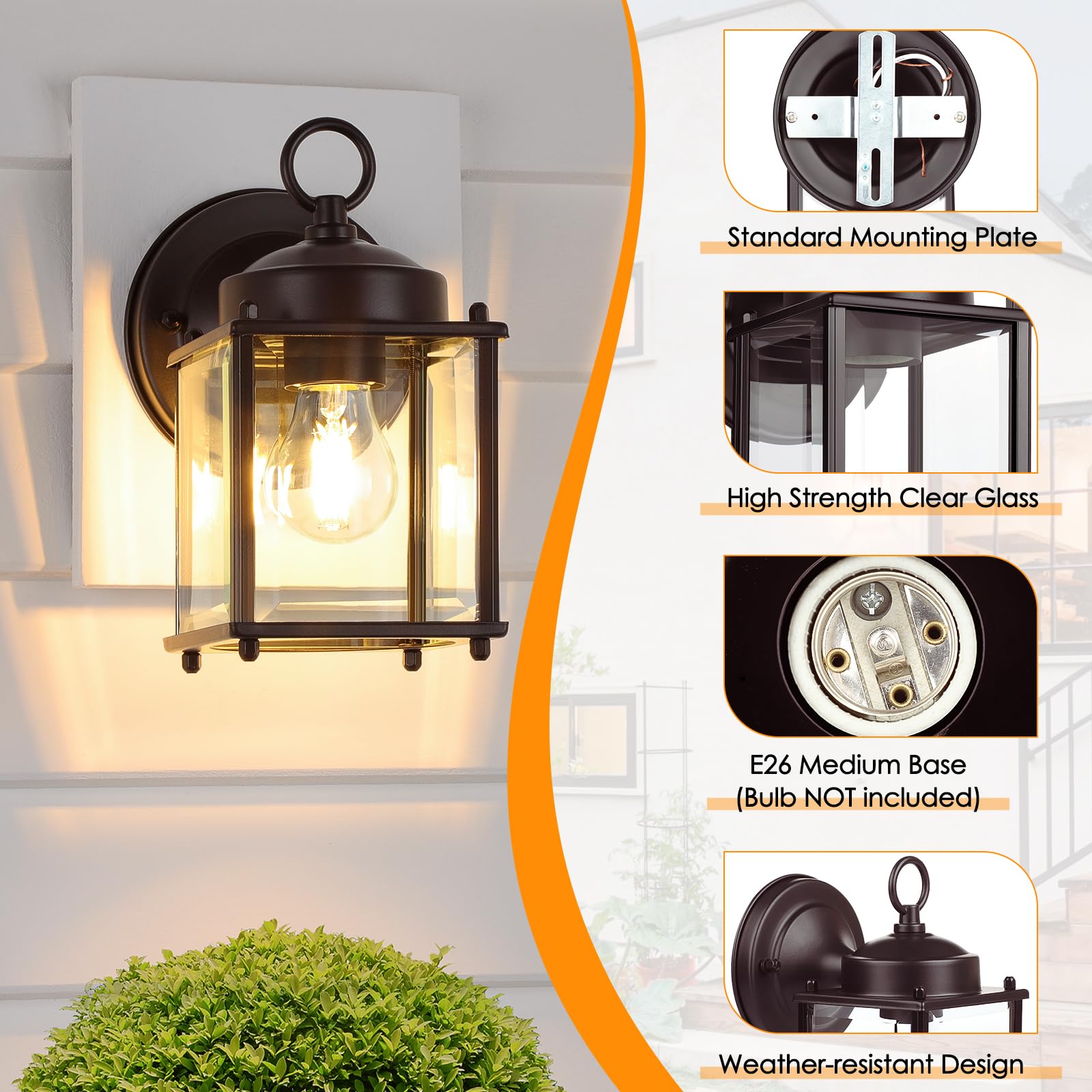Matameye Outdoor Wall Lantern, Exterior Dark Chocolate Waterproof Wall Sconce Lighting Fixture, Front Door Wall Lamp With Clear