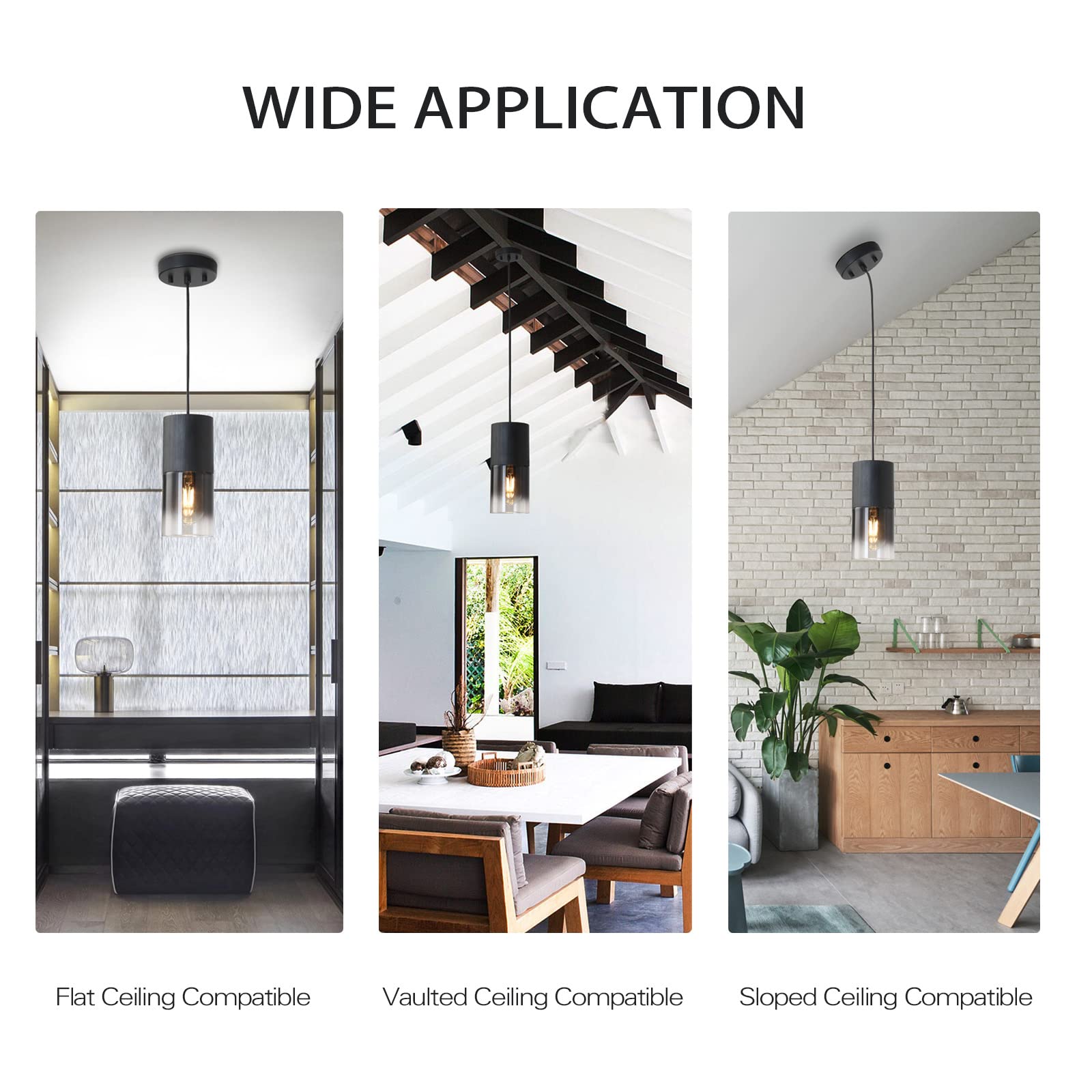 Linseeds 2-Pack Black Pendant Light Fixtures, Adjustable Modern Pendant Lights For Kitchen Island, Industrial Glass Pendant Lights For Dining Table Hallway Bedroom Living Room