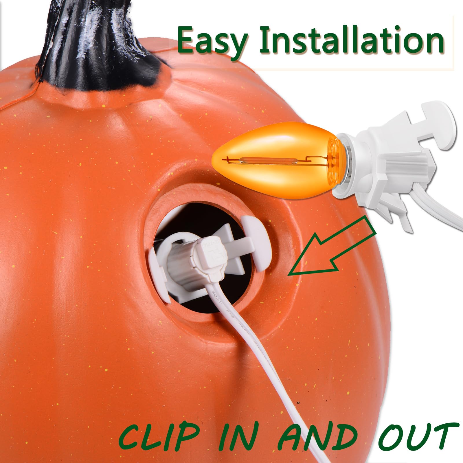 Accessory Cord With Light Bulbs,Pumpkin Clip In Light Cord,Candelabra E12 Socket Ul Listed Lamp Cord With On/Off Switch For Christmas Village Houses,Blow Molds,Halloween Christmas Holiday Décor