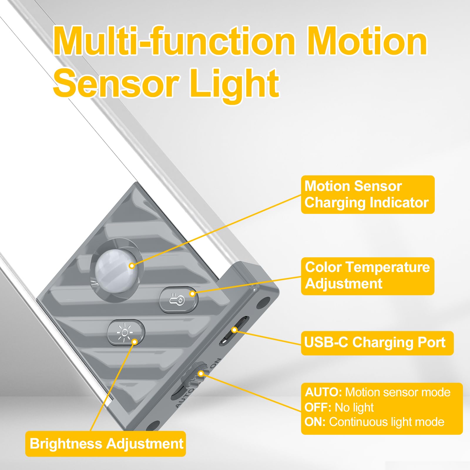 Trushome Under Cabinet Lighting, Motion Sensor, 40 LED, Dimmable, Rechargeable, 1 Pack, Silver