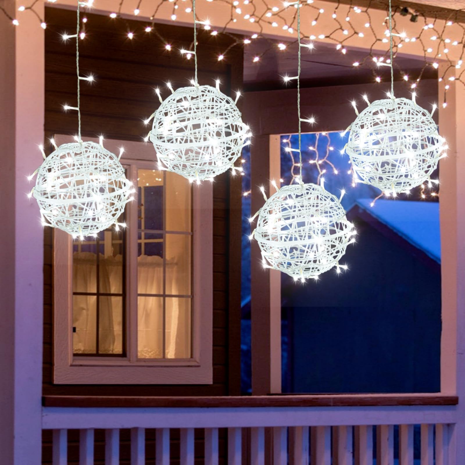 Outdoor Christmas Balls Lights 4 Pack Hanging 11.8&quot; LED Garden Sphere Tree Lights 8 Modes Waterproof String Lights with Memory Timer Plug for Party Yard Porch Eave Patio Home Decoration-Cool White