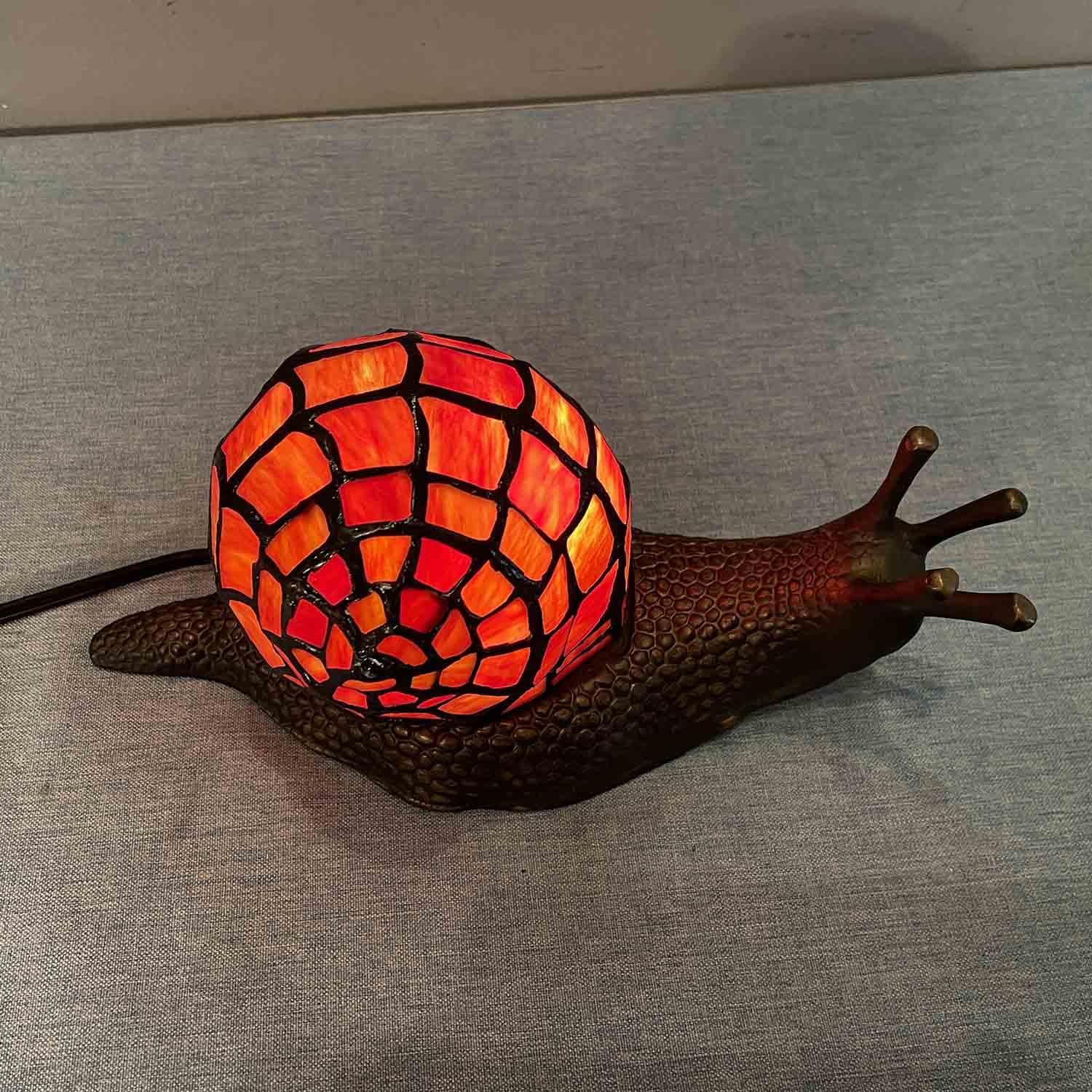 Bieye L10989 Land Snail Tiffany Style Stained Glass Accent Table Lamp For Home Decor (Red, 10'' D X 5'' W X 5'' H)