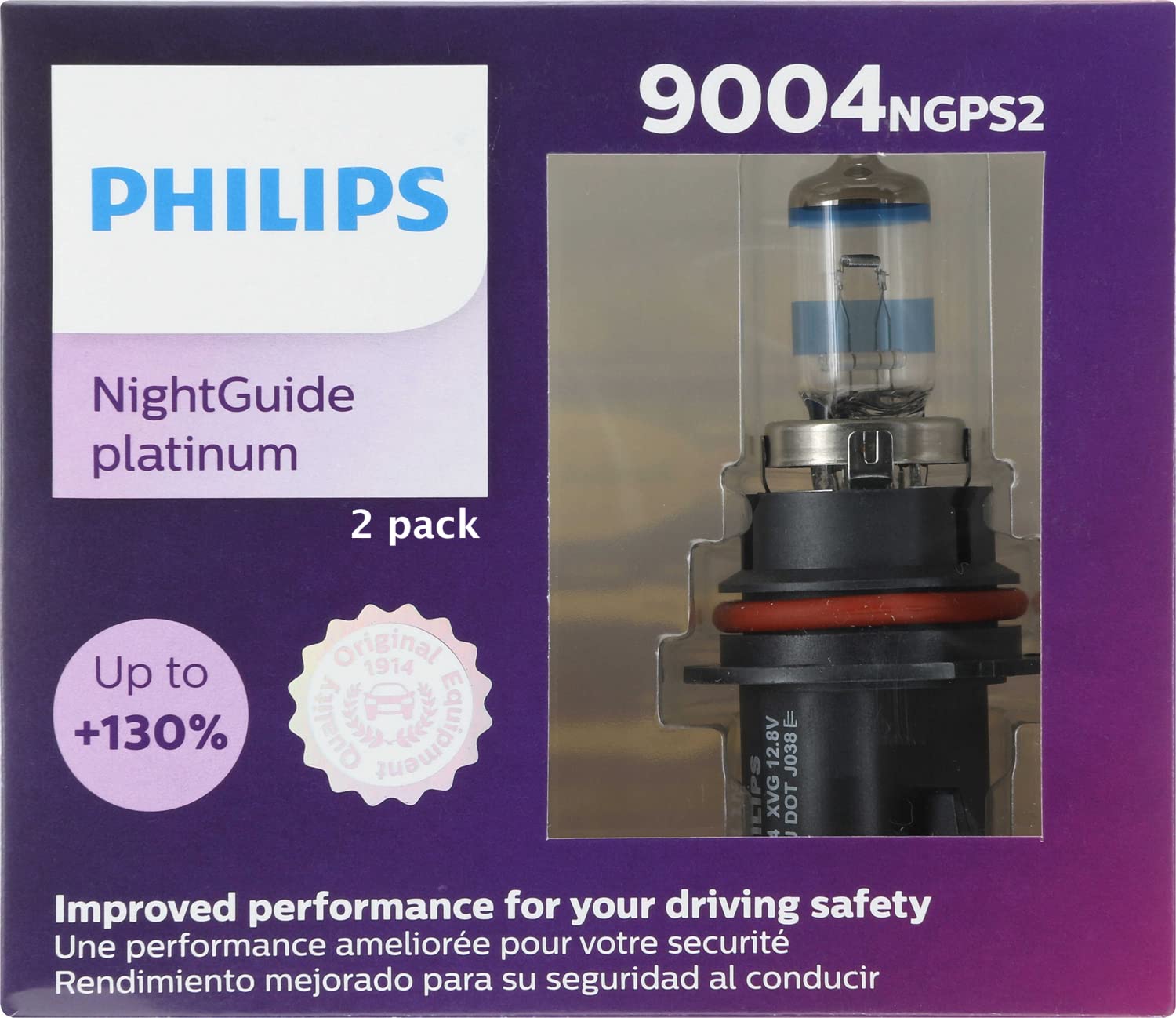 Philips Automotive Lighting 9004 Headlight Bulb, NightGuide Platinum, Clear, Pack of 2