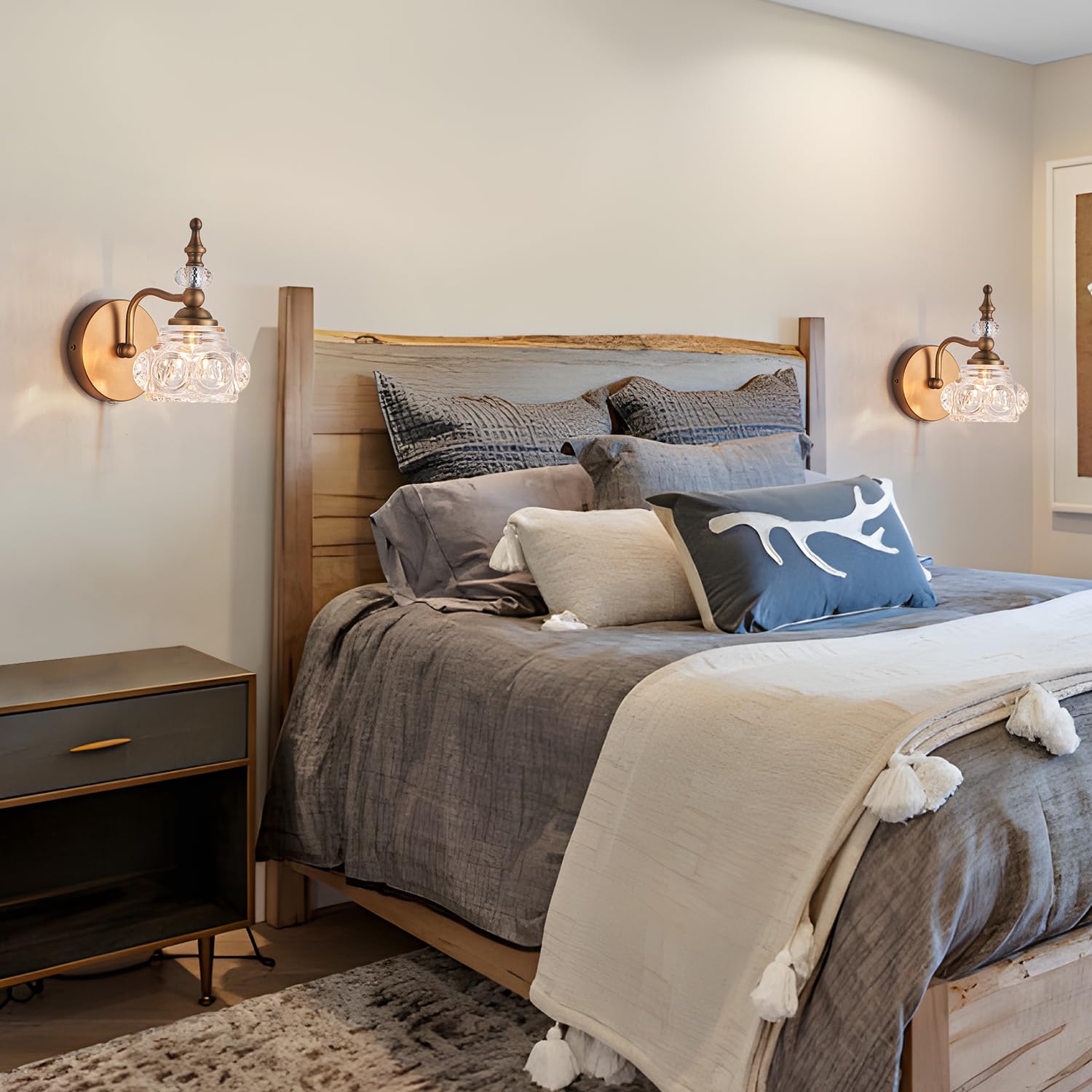 Zilanl Vintage Wall Sconces 2-Pack Plug In Wall Light Fixtures Gold Wall Sconces Set Of Two Bathroom Vanity Lights For Bedroom,