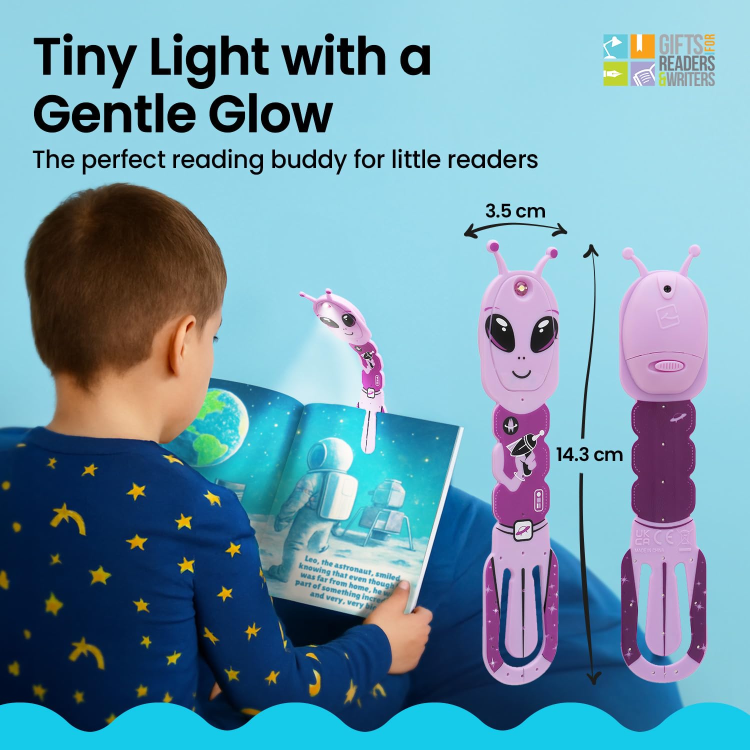 Gifts For Readers & Writers Led Reading Light - 2-In-1 Bookmark & Clip-On, Battery Operated, Alien Purple, Model 4947