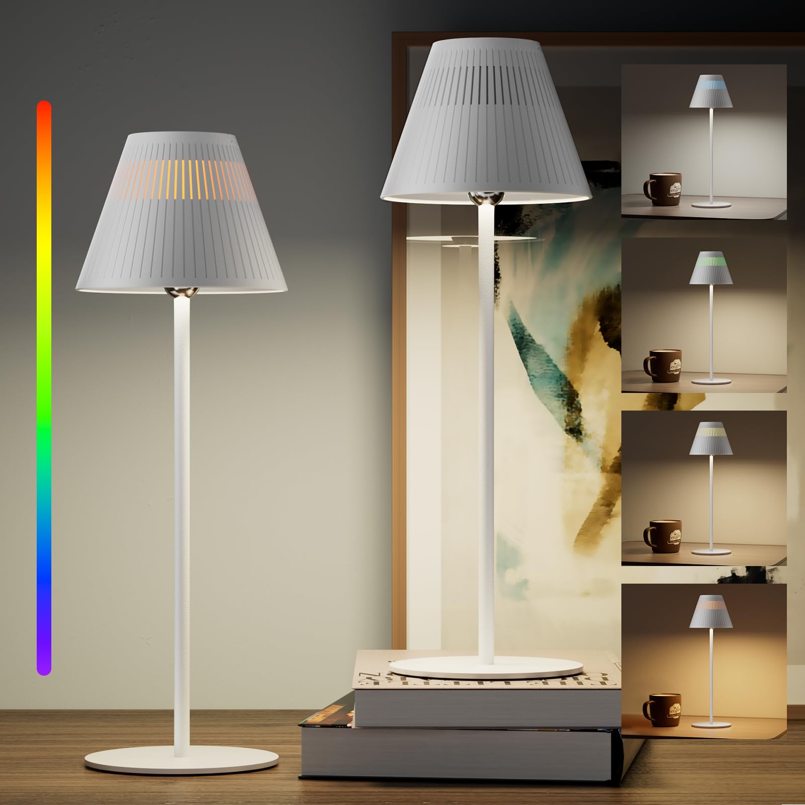 Honeywell Cordless LED Table Lamps, 2 Pack, 5200mAh, 4 Color RGB, Dimmable, White 5000K, Model HWT-M1FT