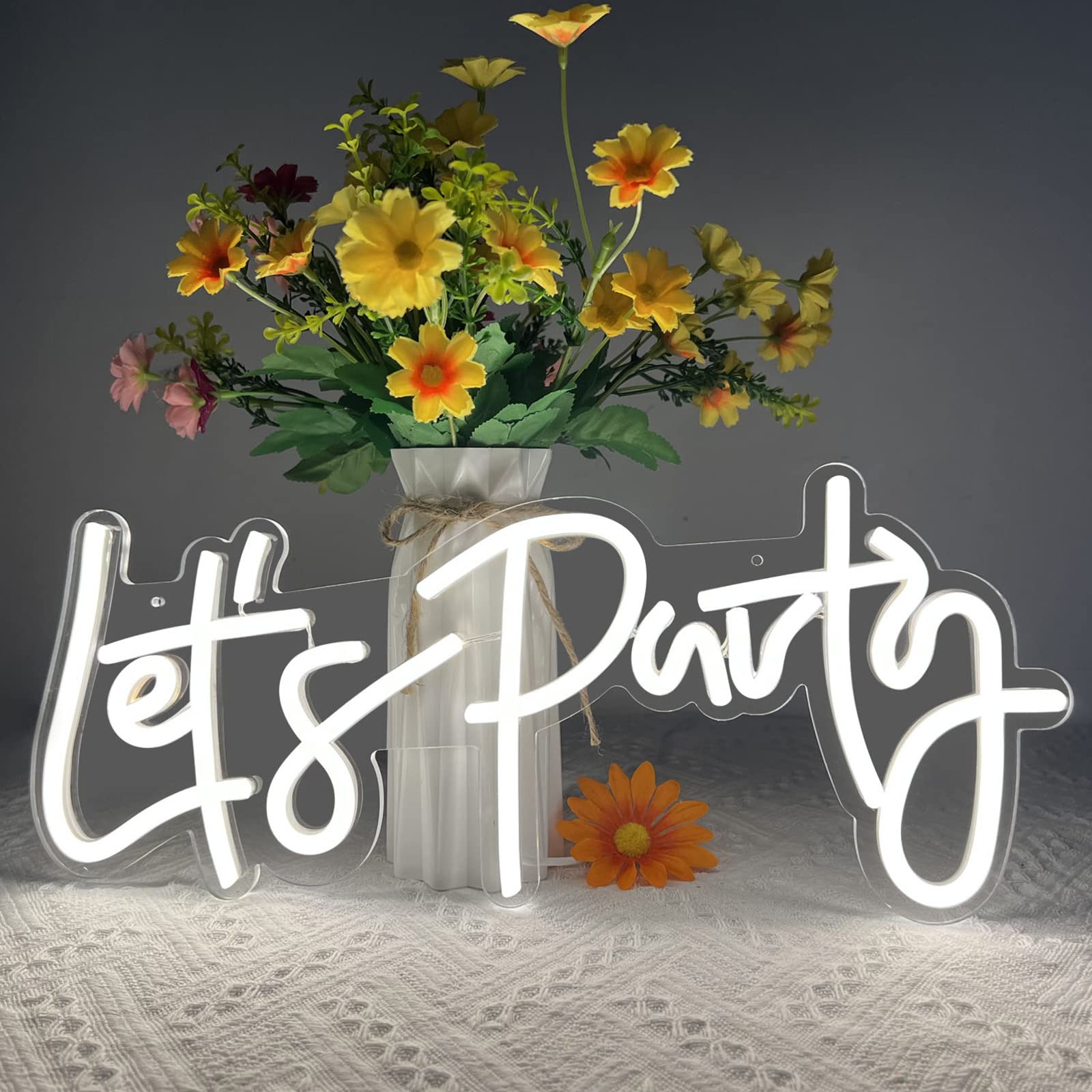 Bernicekelly Let'S Party Neon Sign - Led Wall Decor For Bachelorette, Engagement & Birthday Parties, White