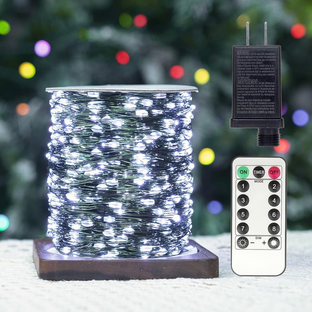 Zeluxdot Fairy Lights Plug In,660Ft 2000 Leds Waterproof String Lights,Green Copper Wire,Led Lights Stirp With Remote 8Modes For Indoor Outdoor Christmas Wedding Birthday Patio Garden Decor,Cool White