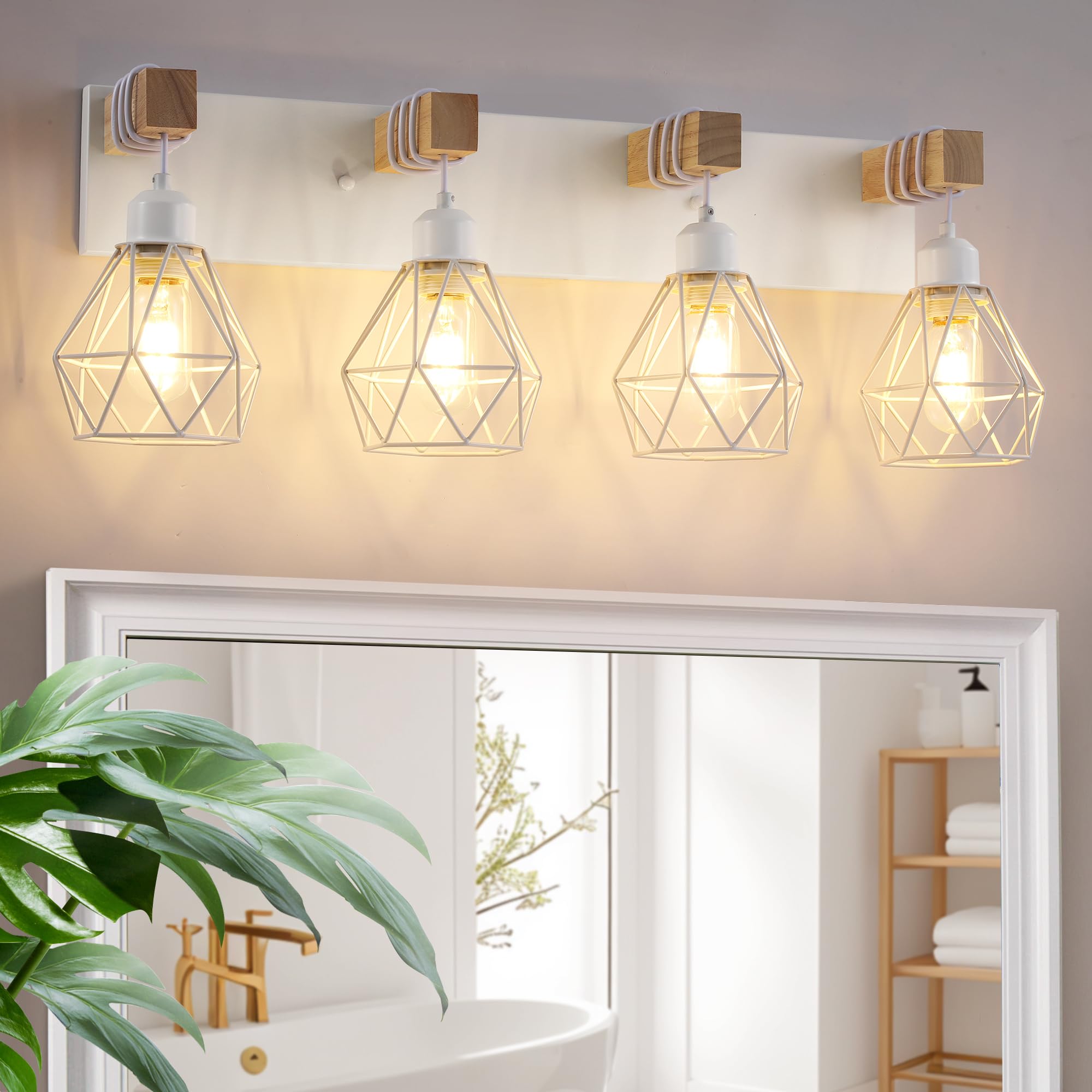 maesta Farmhouse Bathroom Vanity Light Fixtures, 4-Light Metal Sconces, White, Model MA021-4