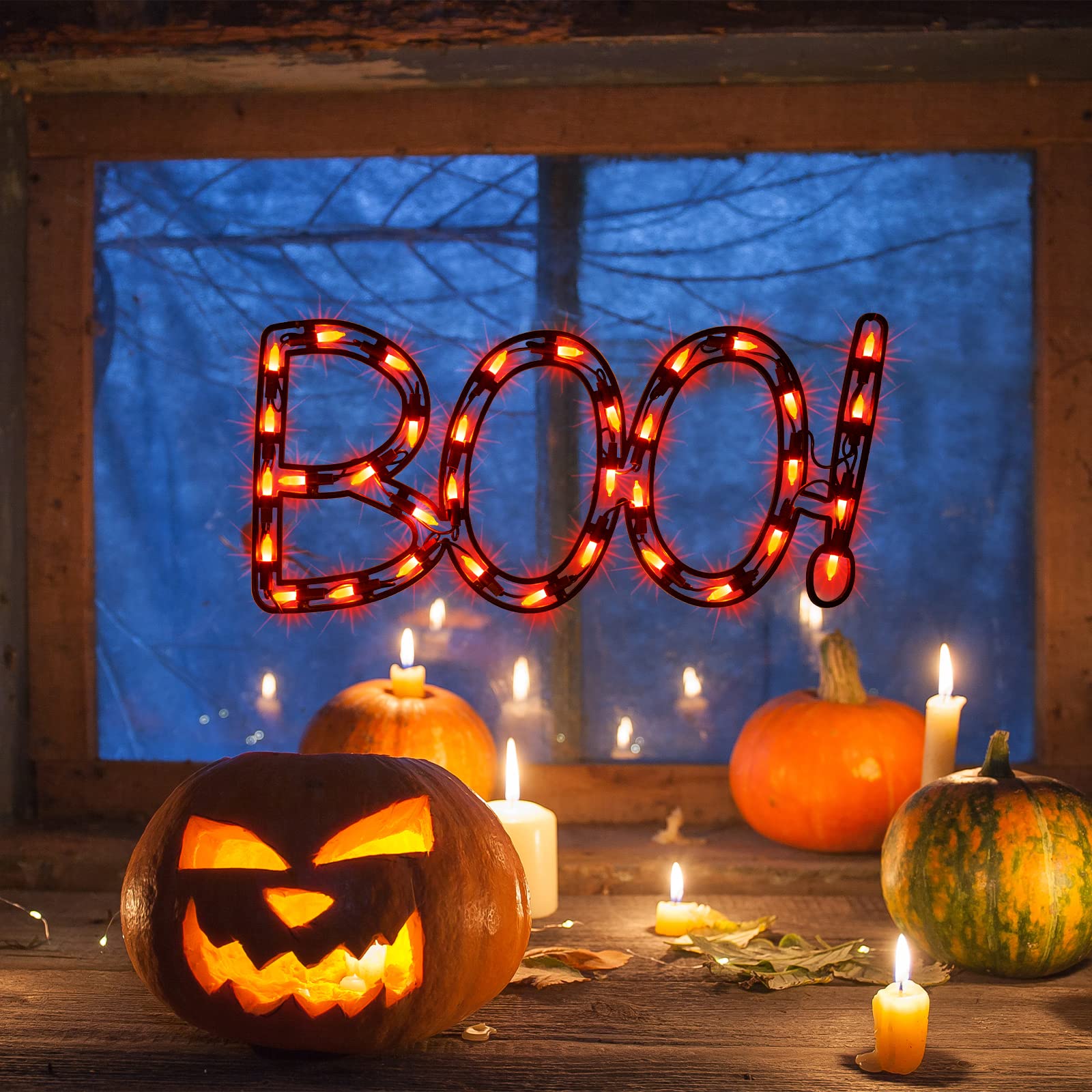 Justpro 13.3" Lighted Boo Halloween Window Silhouette Decoration,Halloween Lighted Window Decoration,Hanging Light Up Holiday Ornament