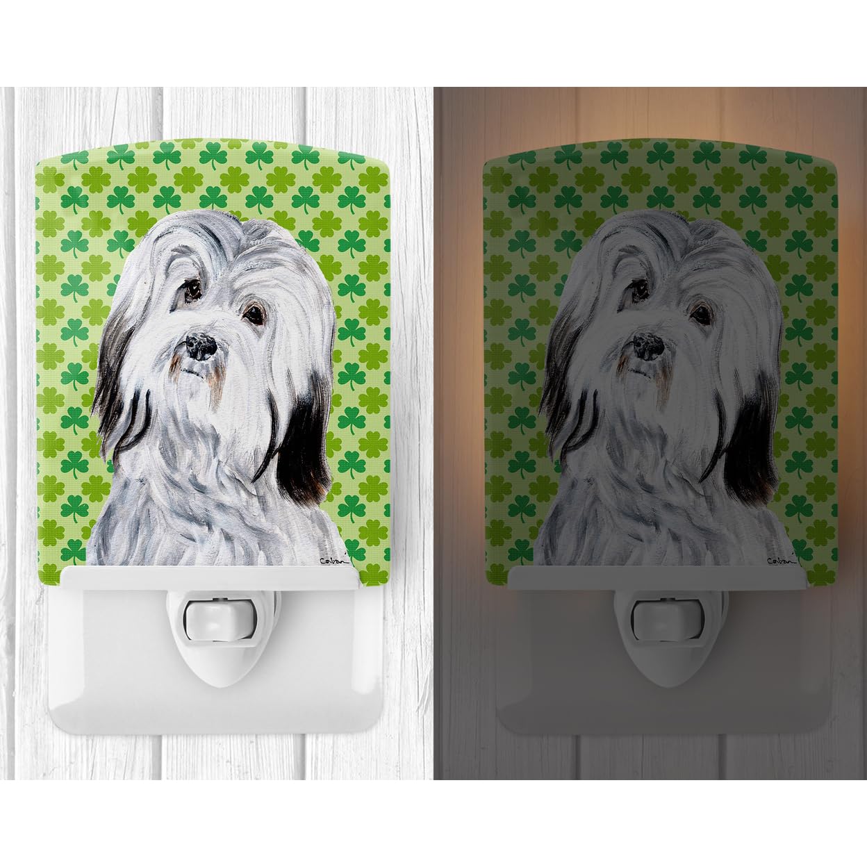Carolines Treasures Ceramic Night Light, Havanese Lucky Shamrock, UL-Certified, 6x4x3in, Multicolor, Model SC9737CNL