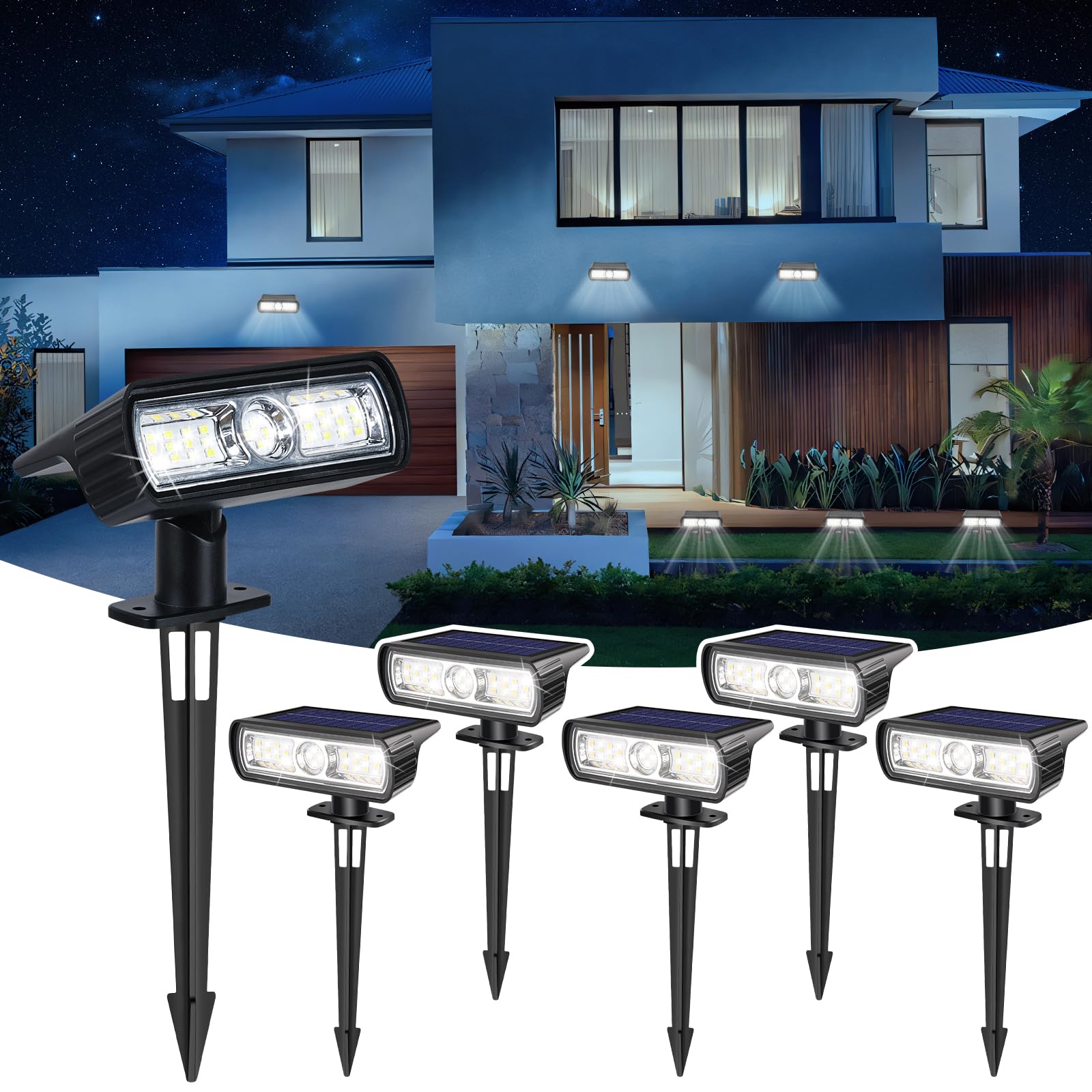 Toodour Solar Spot Light Outdoor  6 Pack Solar Lights Outdoor With 2 Modes  Waterproof Solar Powered Flood Lights Landscape Lighting For Yard Garden Home Pathway Walkway Outdoor Decor - Cool White