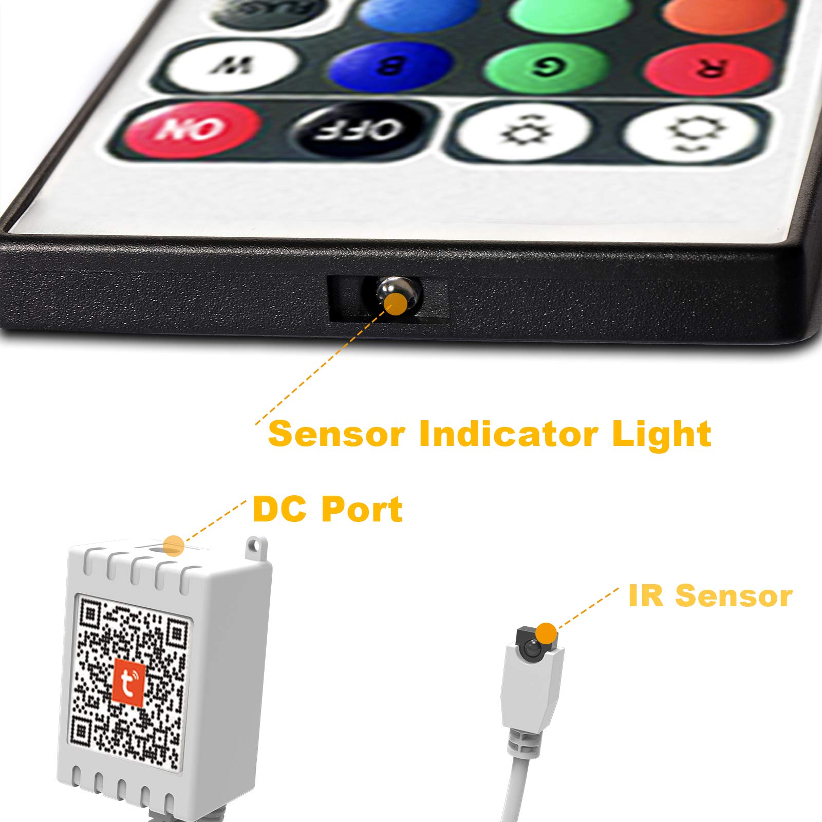 DAYBETTER 24-Key Wi-Fi LED Strip Light Remote Controller, DC 12V, Model DWF0362CNOV, Dimmable, Compatible with Smart Home Systems